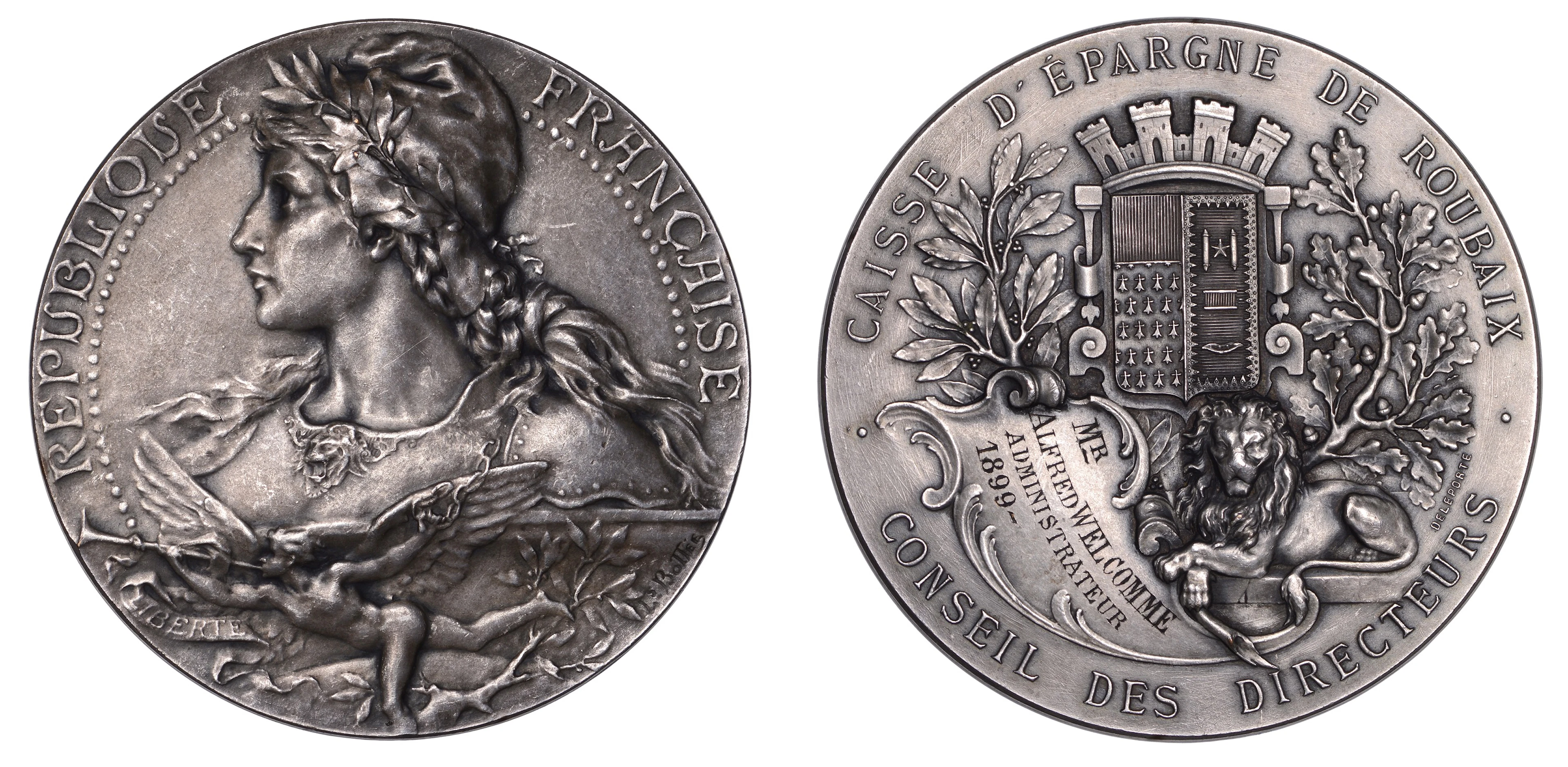 FRANCE, République Française, 1887, a plated bronze medal by L.-A.