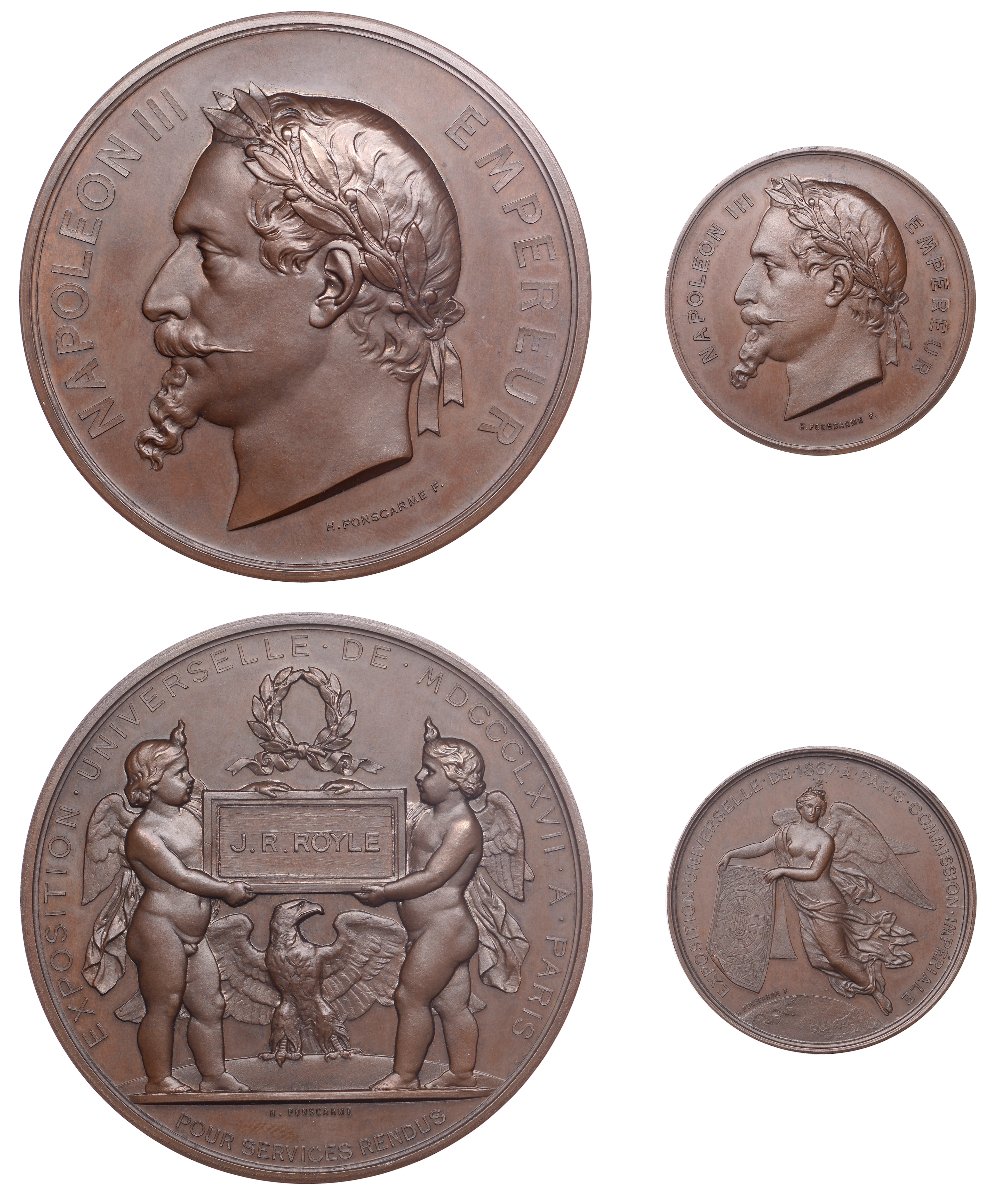 France, Exposition Universelle, Paris, 1867, a set of bronze medals