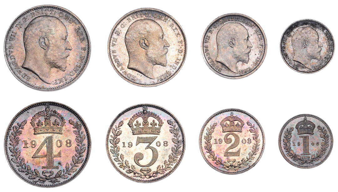 Edward VII (1901-1910), Maundy Set, 1908 (ESC 3614; S 3985) [4]. Prettily
