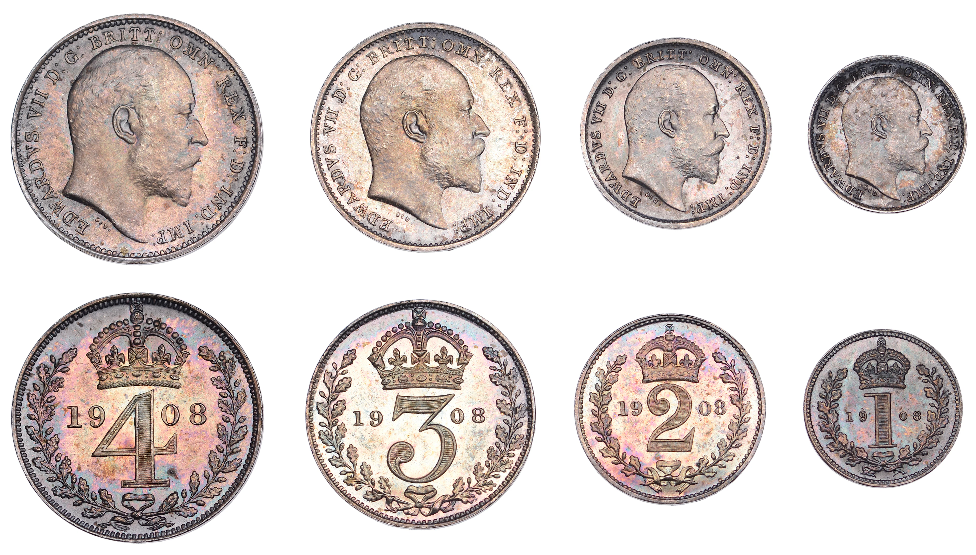 Edward VII (1901-1910), Maundy Set, 1908 (ESC 3614; S 3985) [4]. Prettily