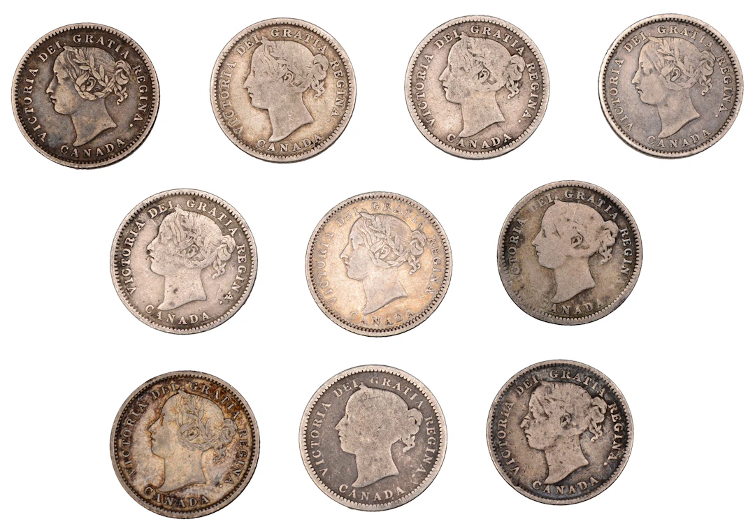 Canada, Victoria, 10 Cents (10), 1870, 1874h, 1881h (2), 1887, 1888