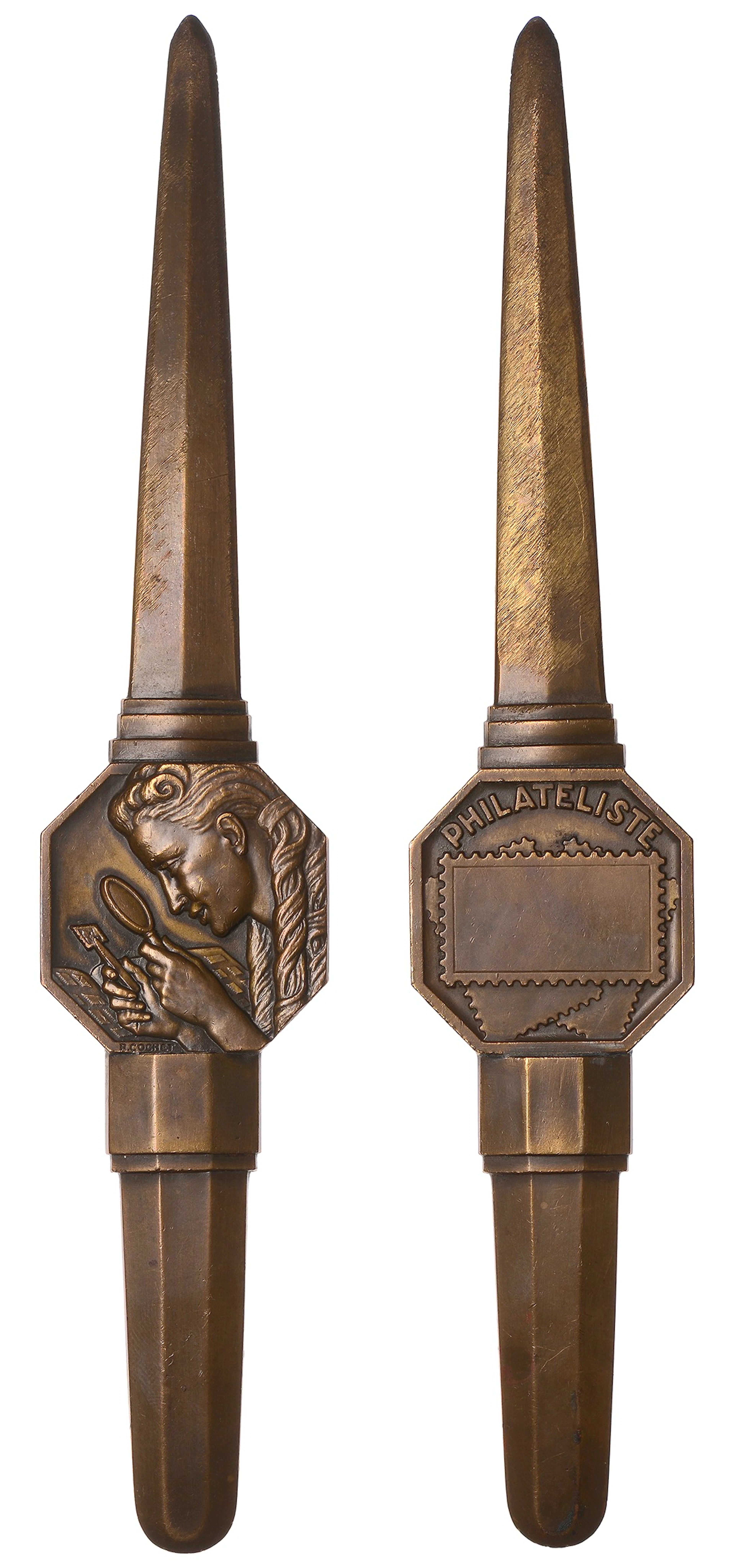 FRANCE, Philateliste [Philatelist], c. 1935, an Art Déco bronze award