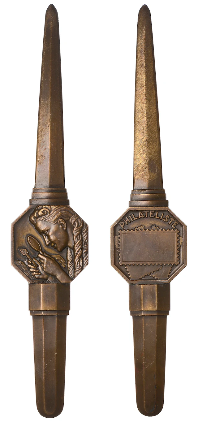 FRANCE, Philateliste [Philatelist], c. 1935, an Art Déco bronze award