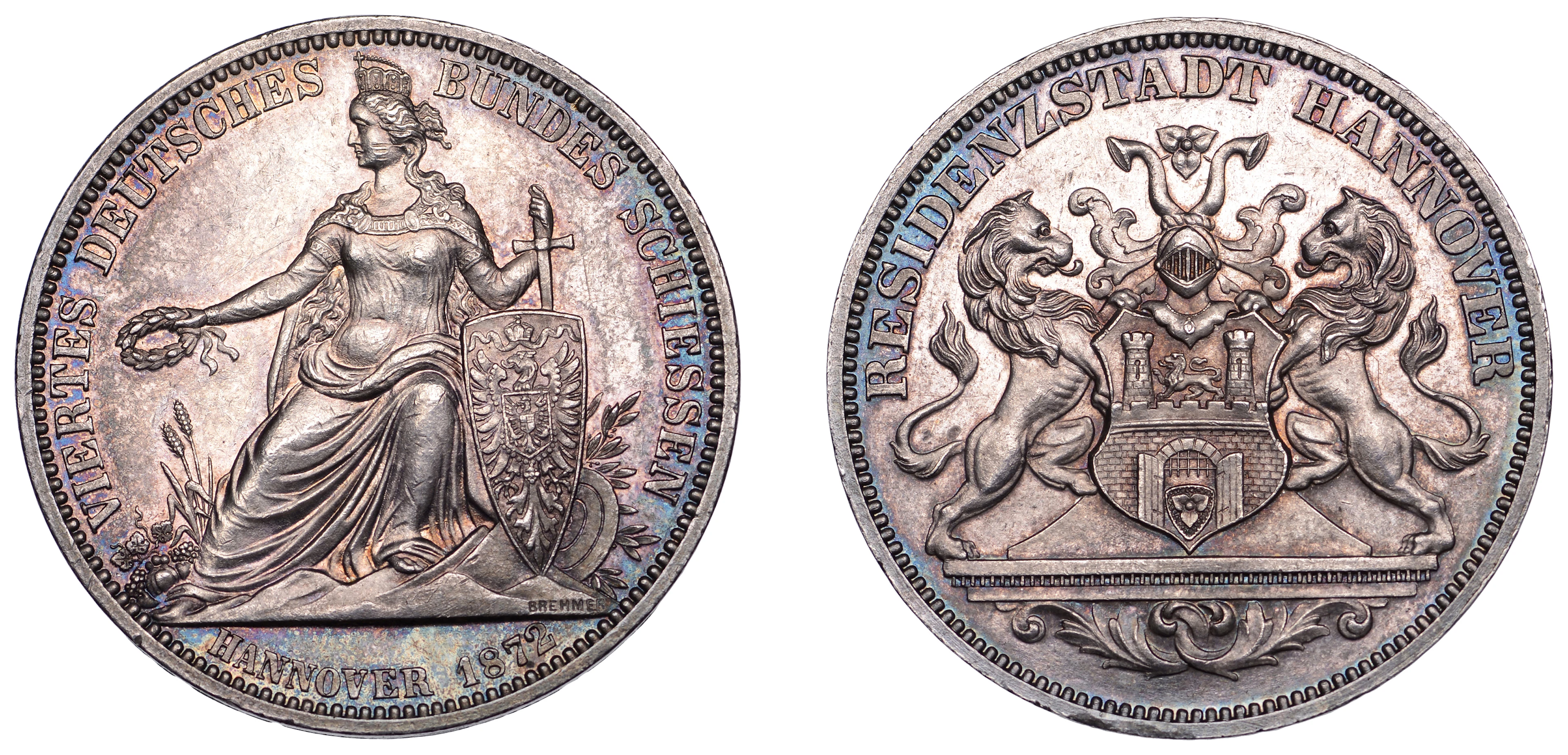 Germany, Germany Shooting Festival, 1872, a silver medal by H. Bremer
