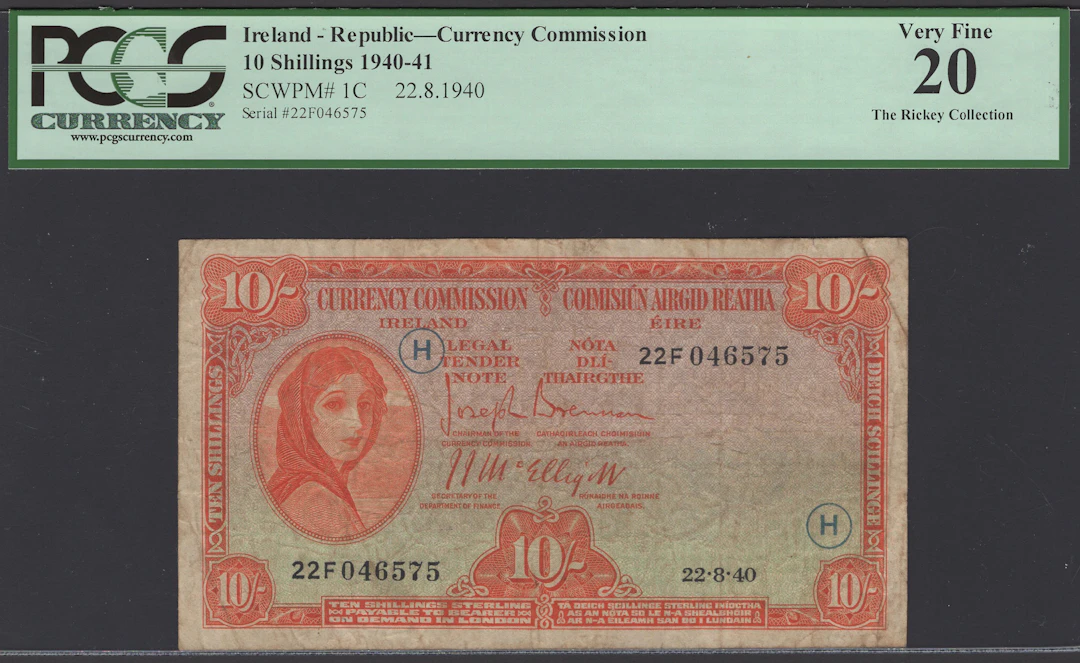 Currency Commission, Ireland, 10 Shillings, 22 August 1940, serial
