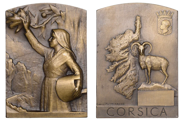 FRANCE, Corsica, 1928, a bronze plaque by L. Patriarche, woman in