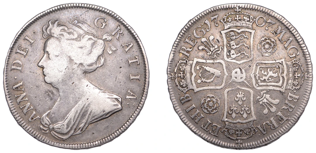 Anne (1702-1714), Halfcrown, 1707, roses and plumes, edge sexto (ESC