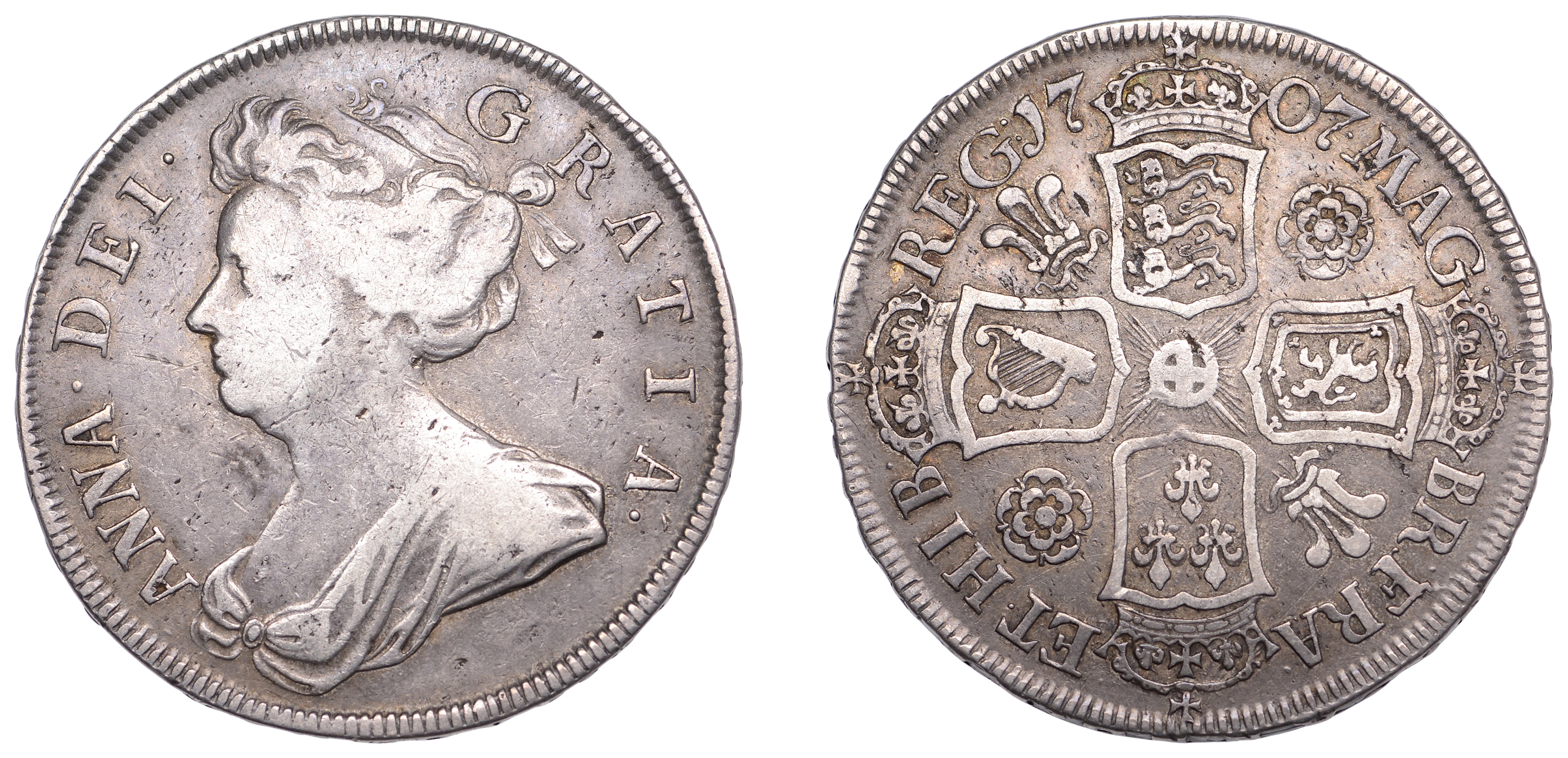 Anne (1702-1714), Halfcrown, 1707, roses and plumes, edge sexto (ESC