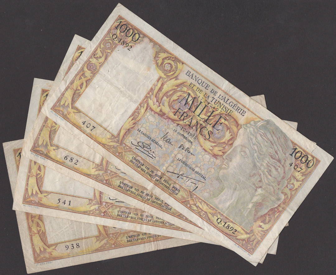 Banque de l’Algerie et de la Tunisie, 1000 Francs (4), 5 October 1956