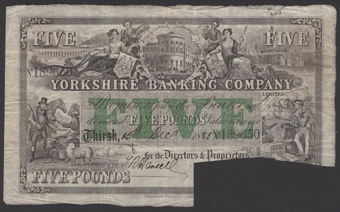 Yorkshire Banking Company Limited, Thirsk, cancelled £5, 15 December