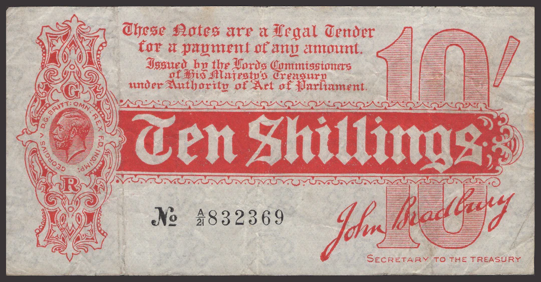 Treasury Series, John Bradbury, 10 Shillings, 14 August 1914, serial