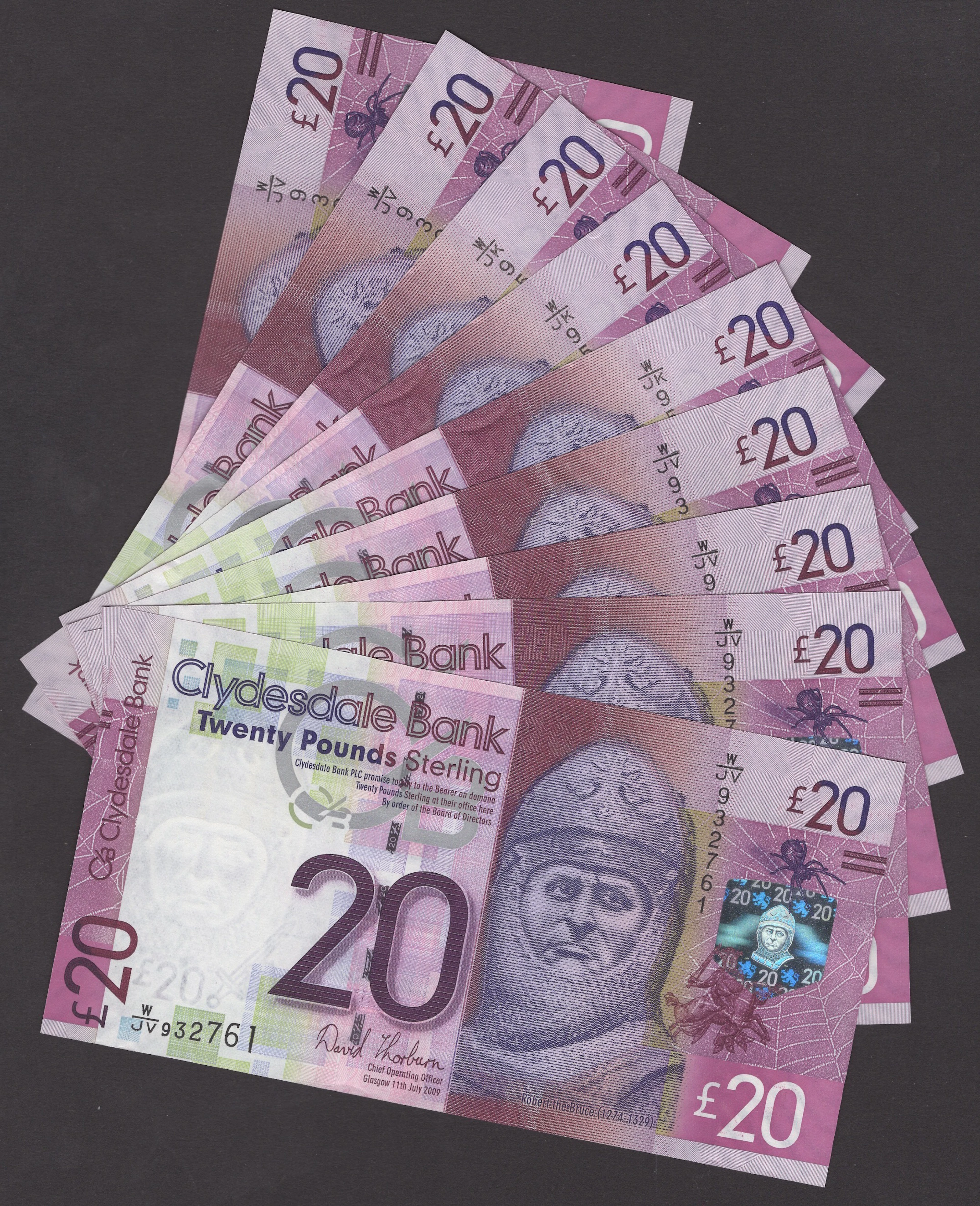 Clydesdale Bank PLC, £20 (10), 11 July 2009, all prefix W/JK, Thorburn