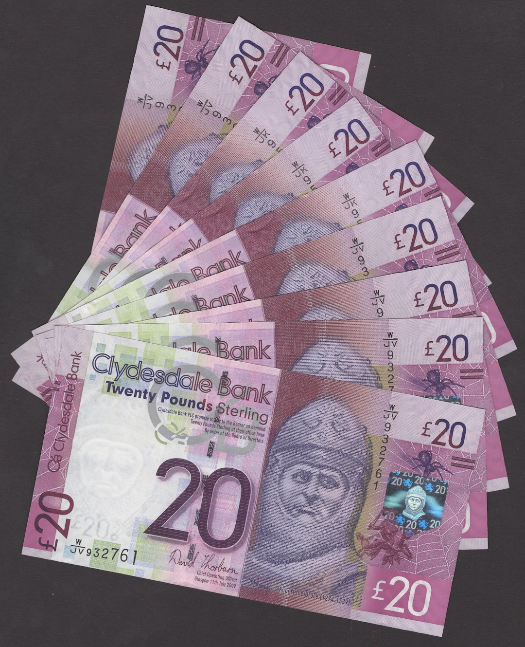 Clydesdale Bank PLC, £20 (10), 11 July 2009, all prefix W/JK, Thorburn
