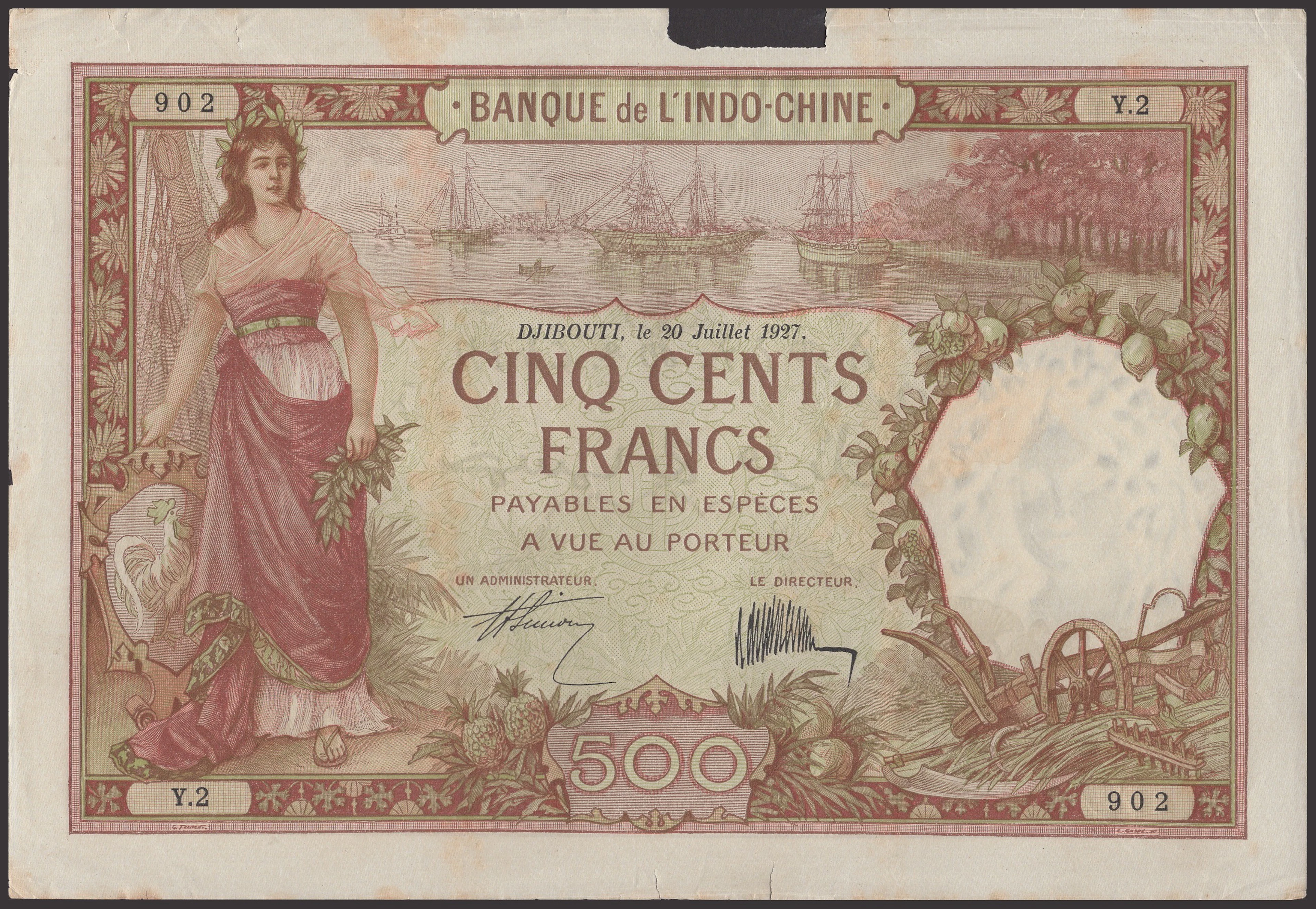 Banque de l’Indo-Chine, French Somaliland, 500 Francs, 20 July 1927