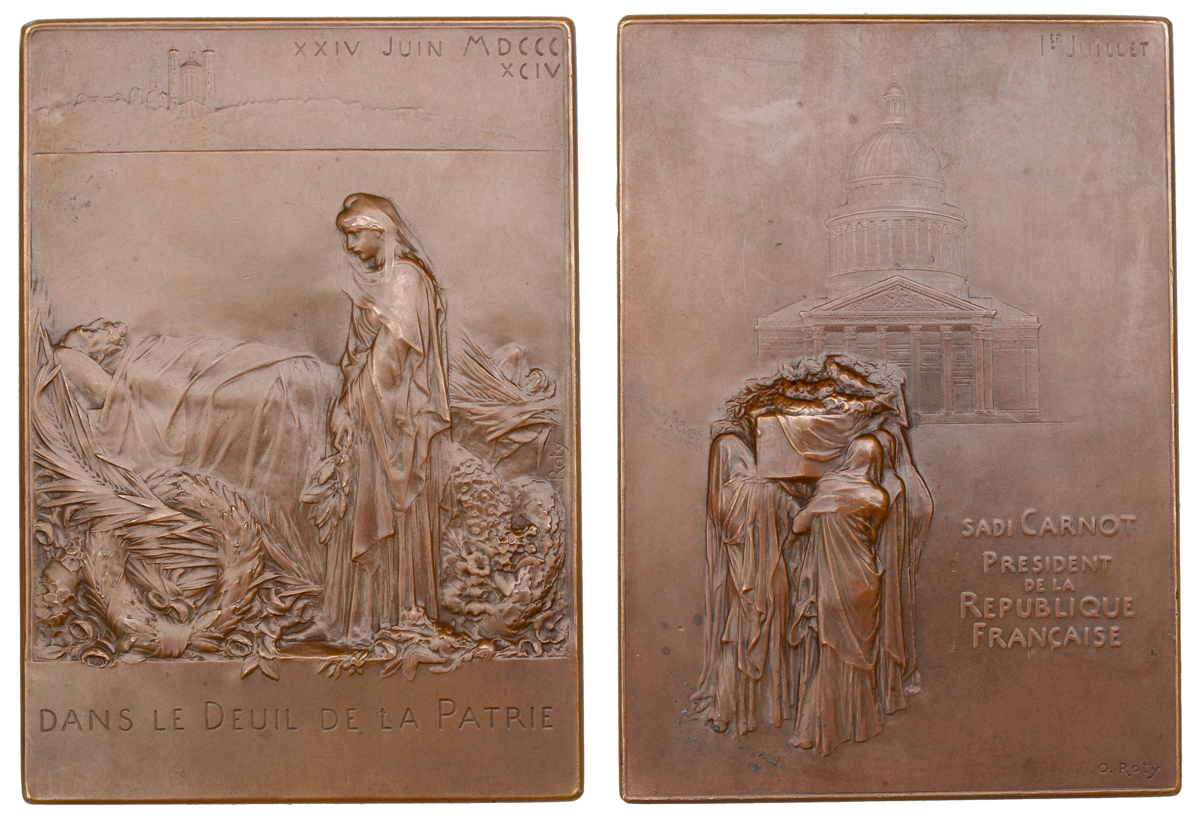 France, Funérailles de Carnot, Paris, 1894, a bronze plaque by L.-O.