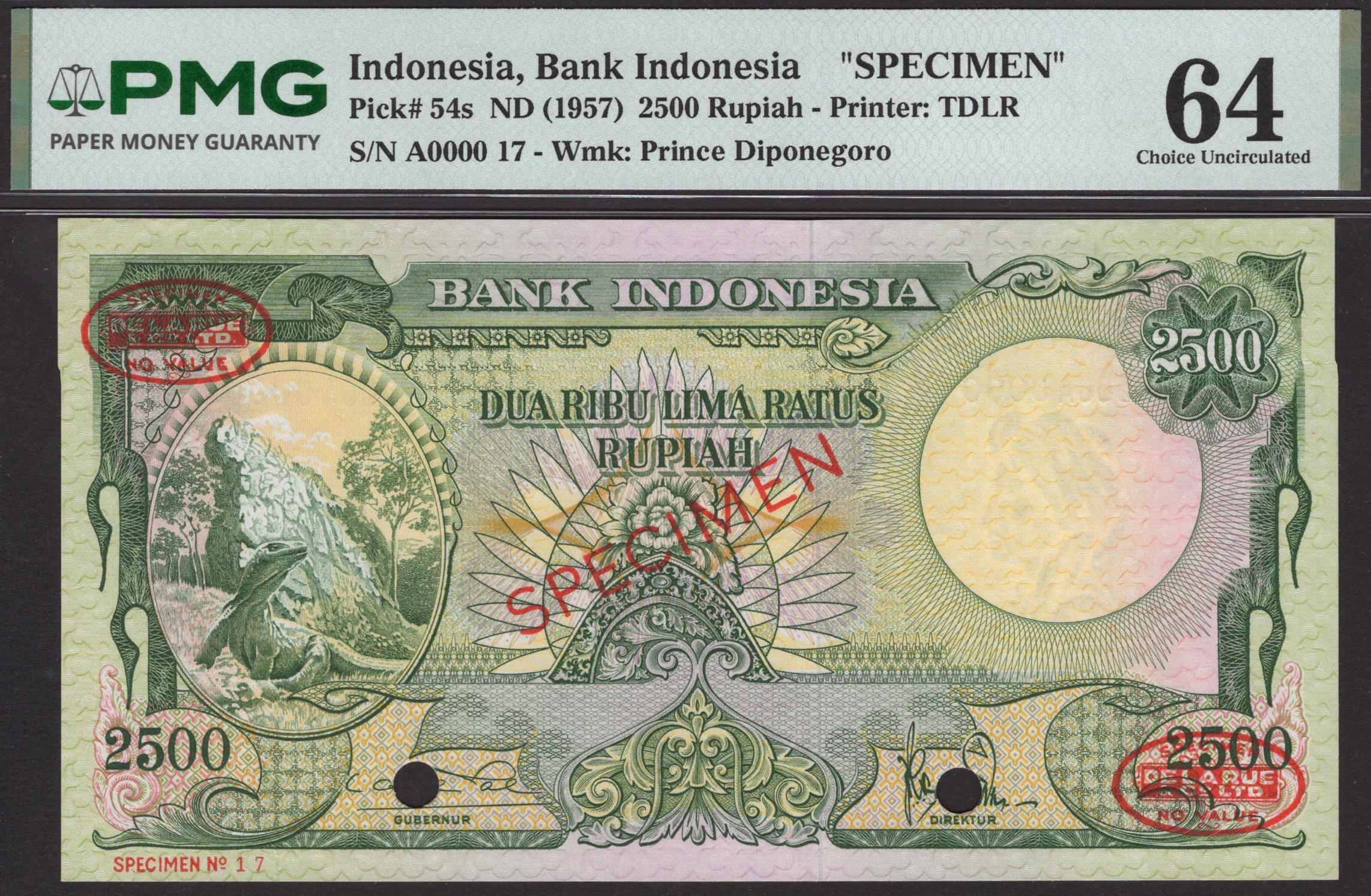Bank Indonesia, specimen 2500 Rupiah, ND (1957), serial number A0000