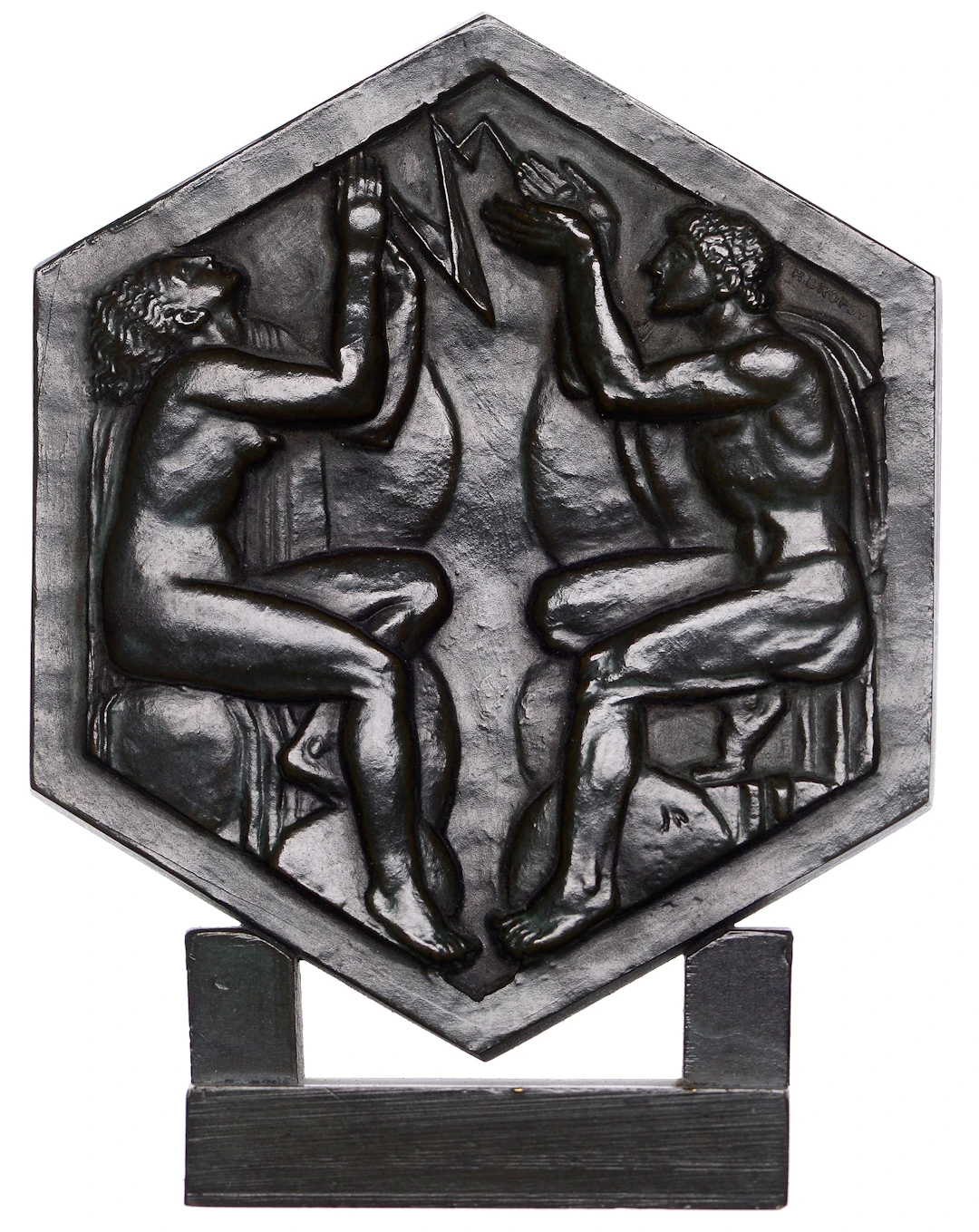 FRANCE, L’Électricité, 1930, an Art Déco uniface hexagonal bronze
