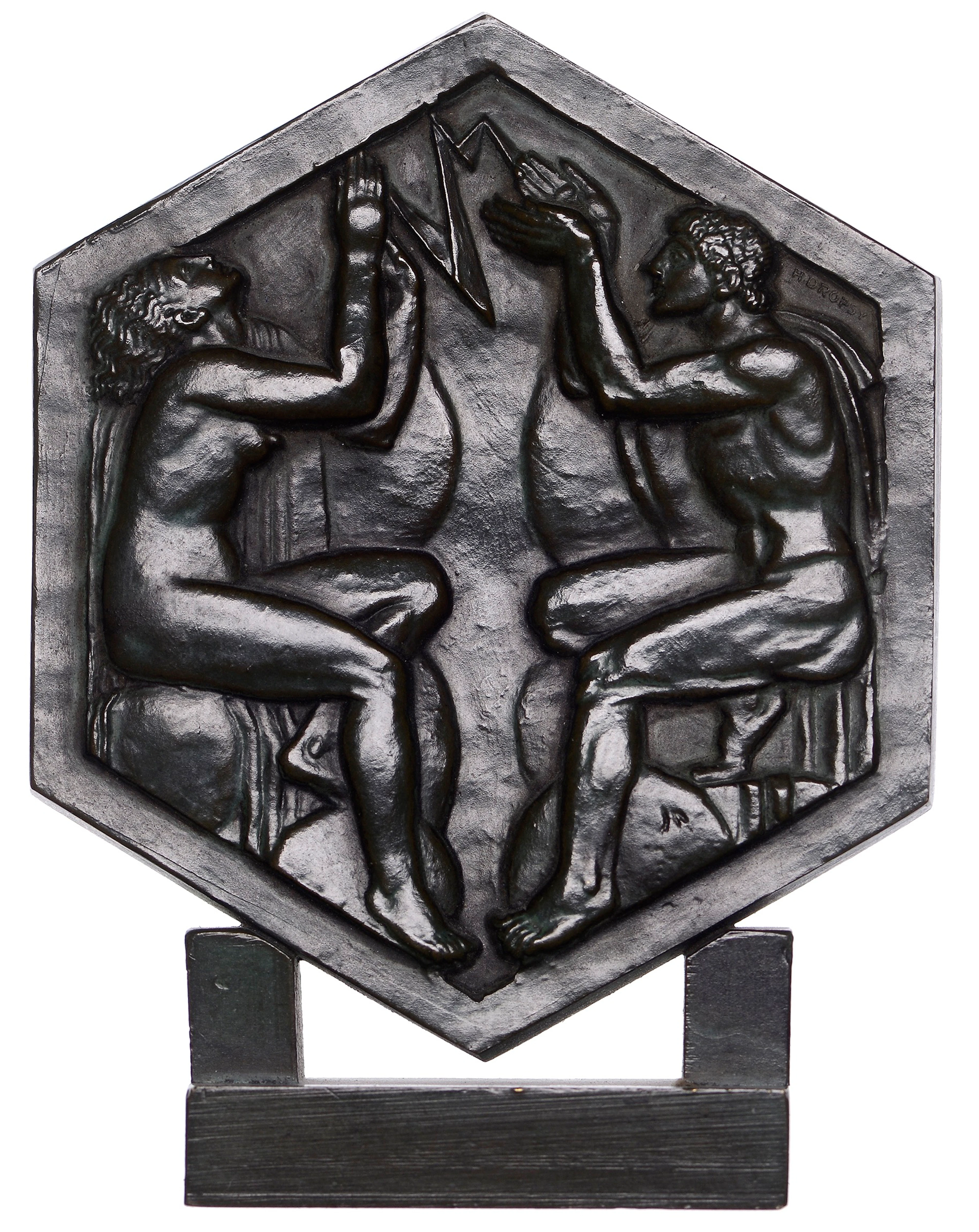 FRANCE, L’Électricité, 1930, an Art Déco uniface hexagonal bronze