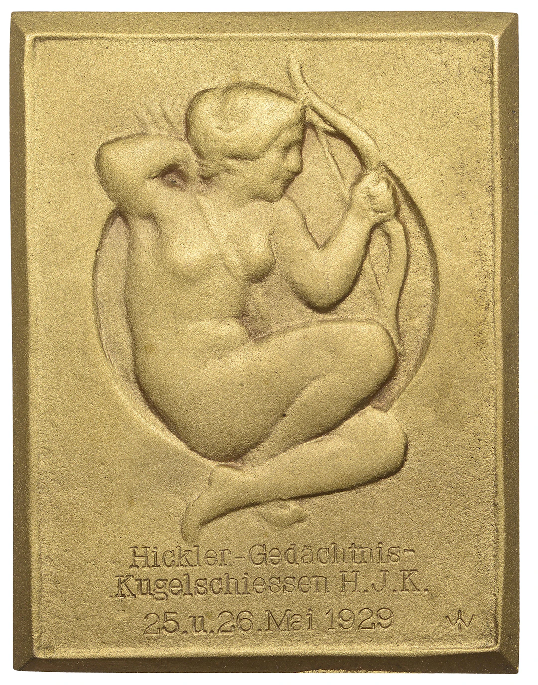 GERMANY, Diana mit Bogen [Diana with Bow], c. 1910, a uniface gilt-bronze