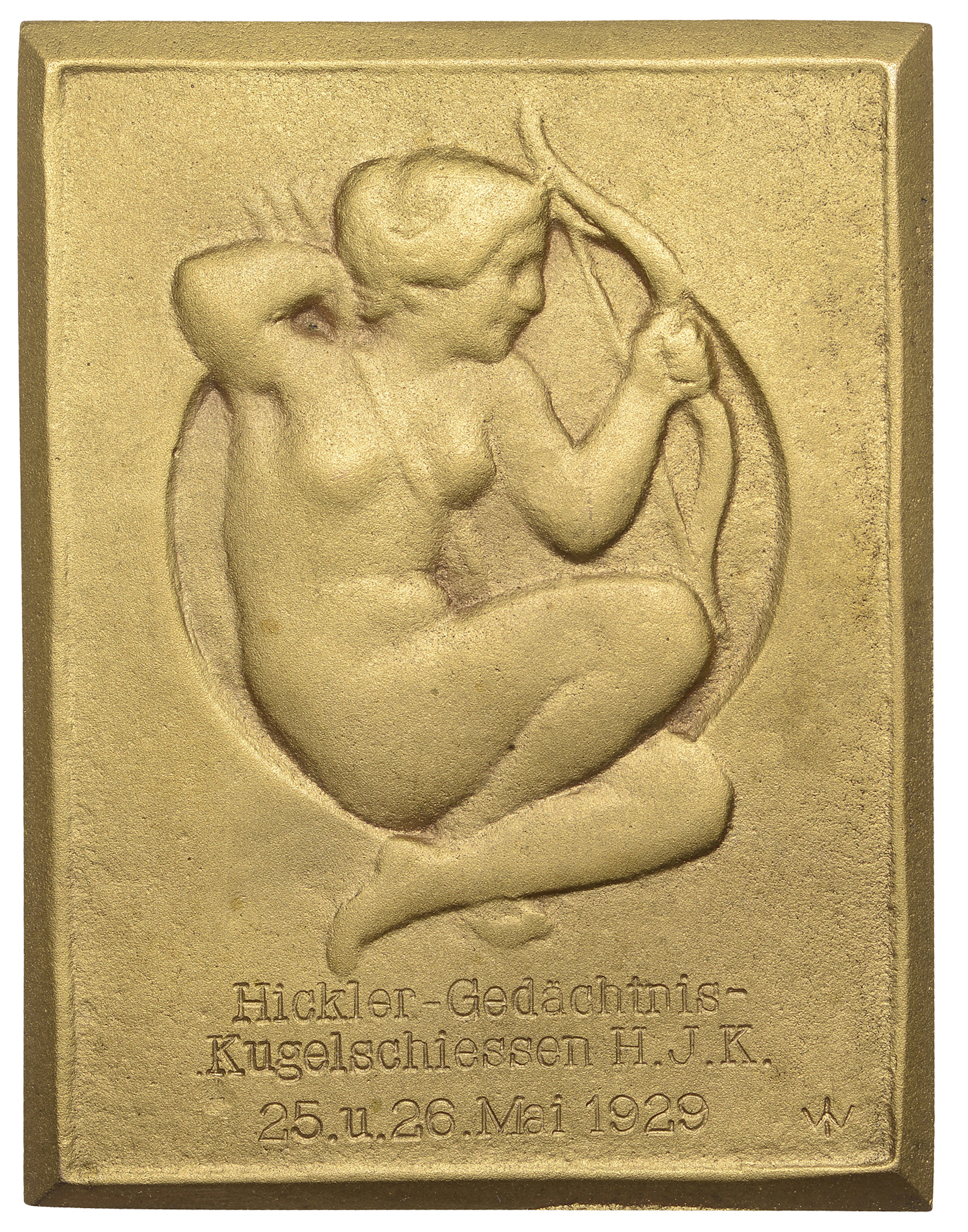 GERMANY, Diana mit Bogen [Diana with Bow], c. 1910, a uniface gilt-bronze