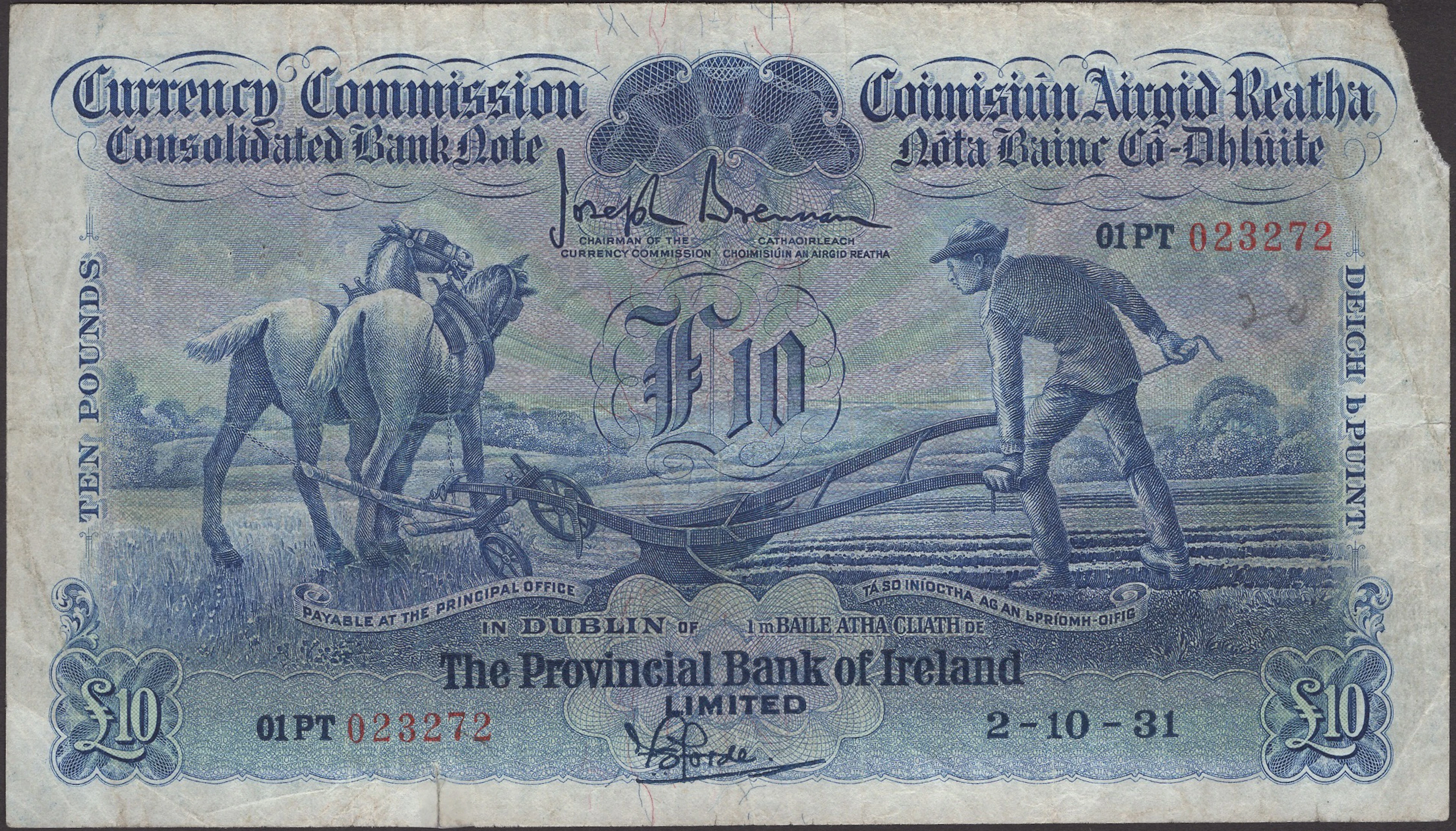 Currency Commission, Provincial Bank, £10, 2 October 1931, serial