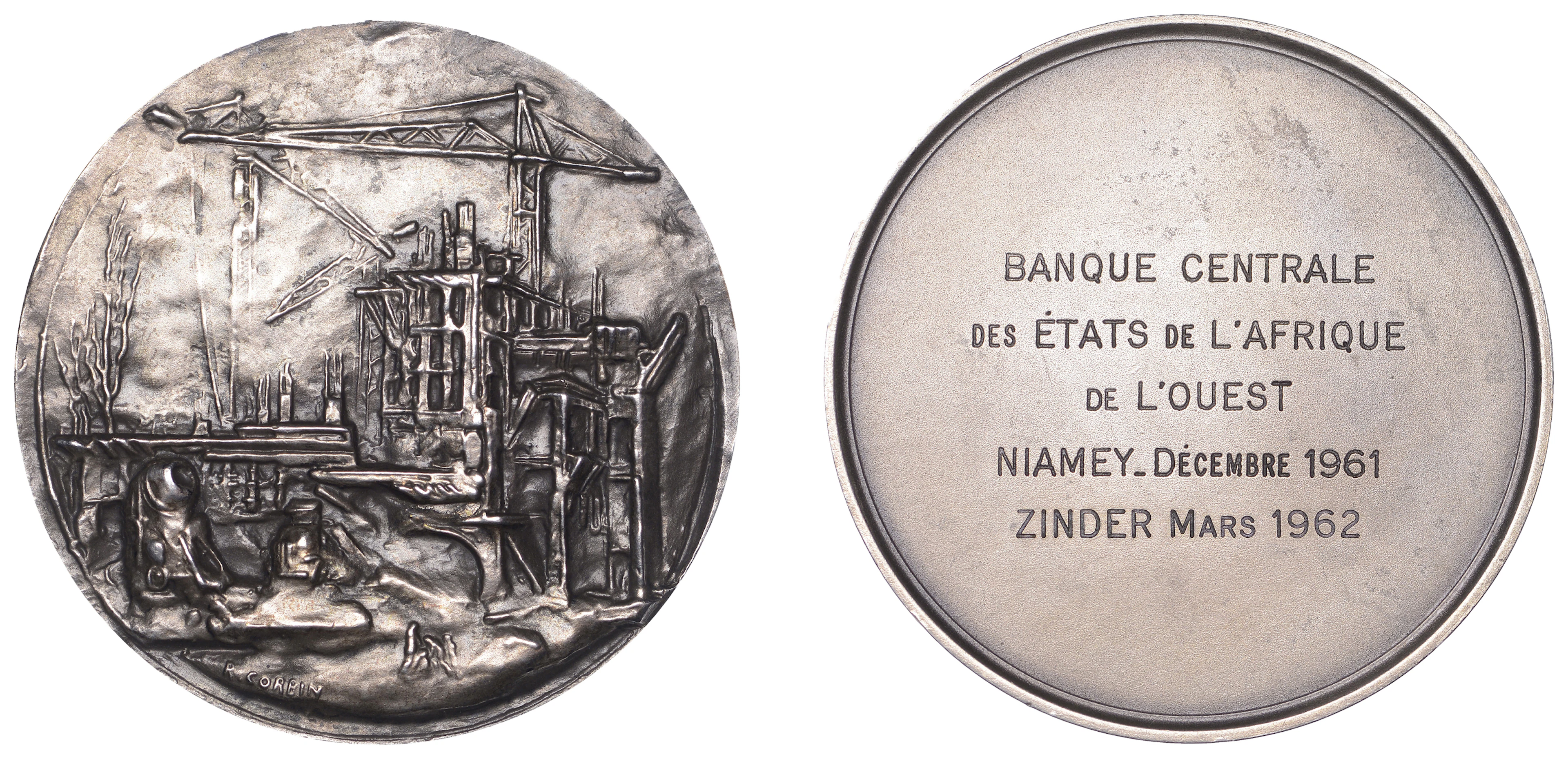SENEGAL, Construction, 1955, a silver medal by R. Corbin adapted for