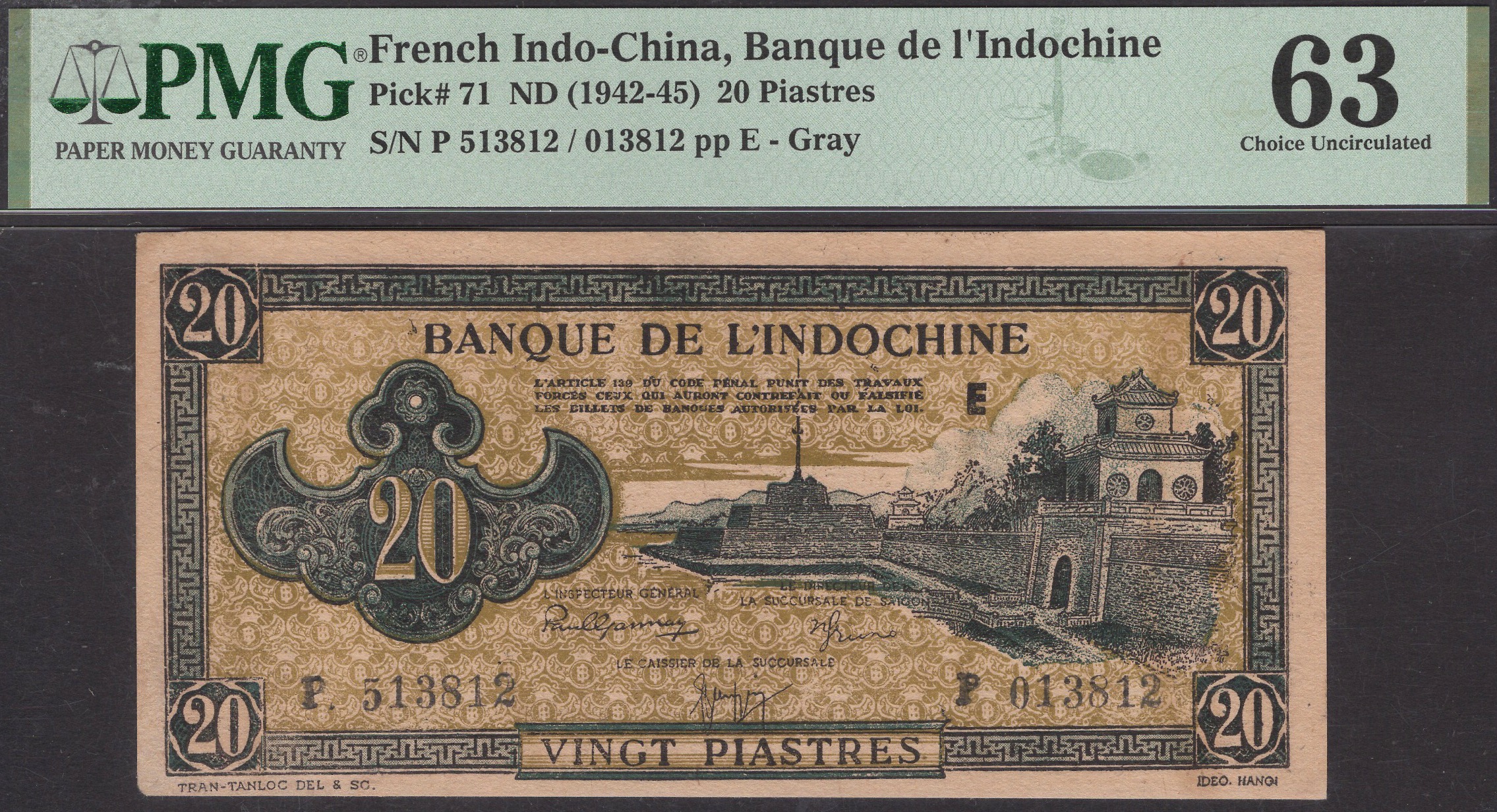 Banque de l’Indochine, French Indochina, 20 Piastres, ND (1945), serial