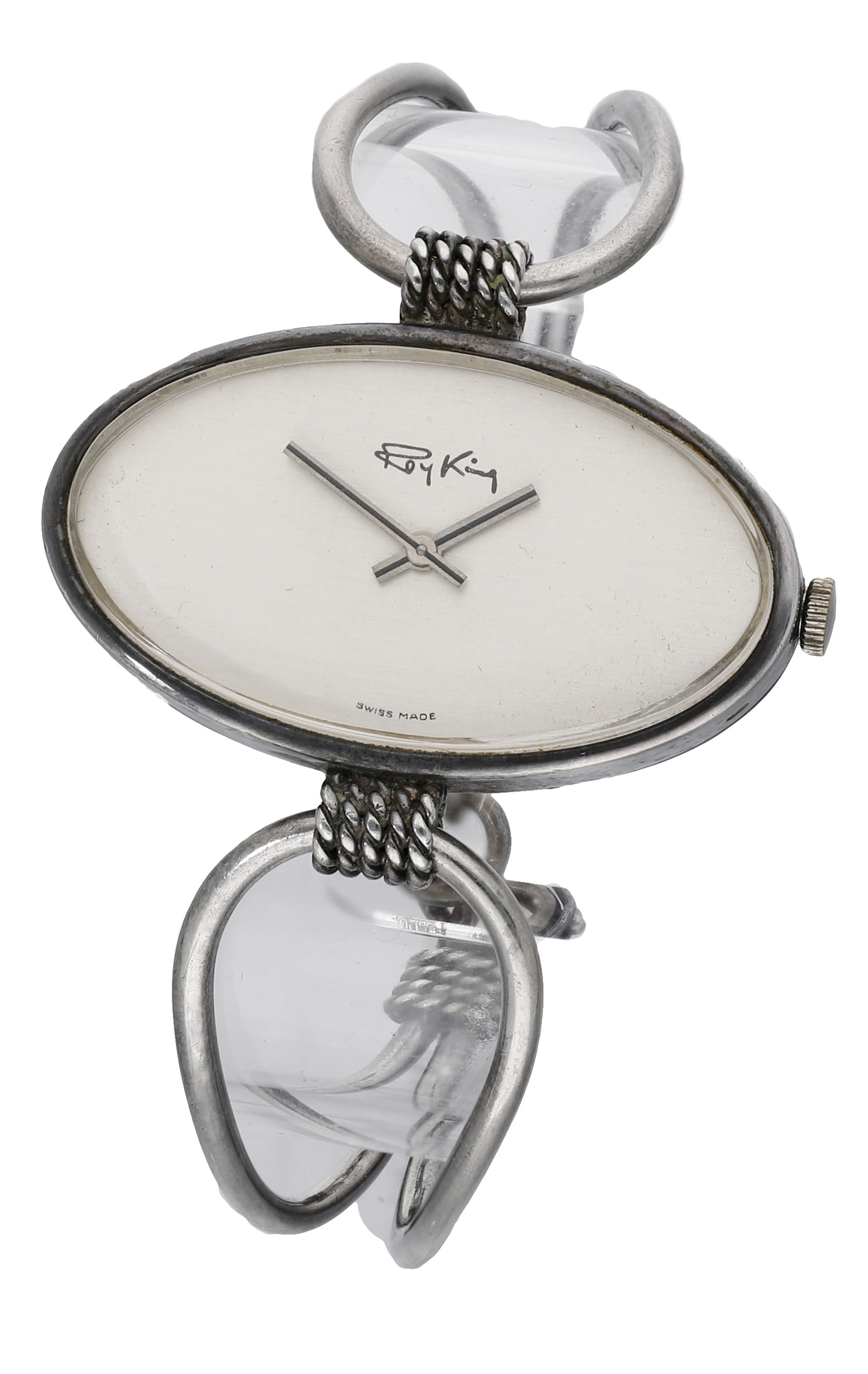 Roy King. A lady’s silver oval bracelet watch, circa 1973. Movement: