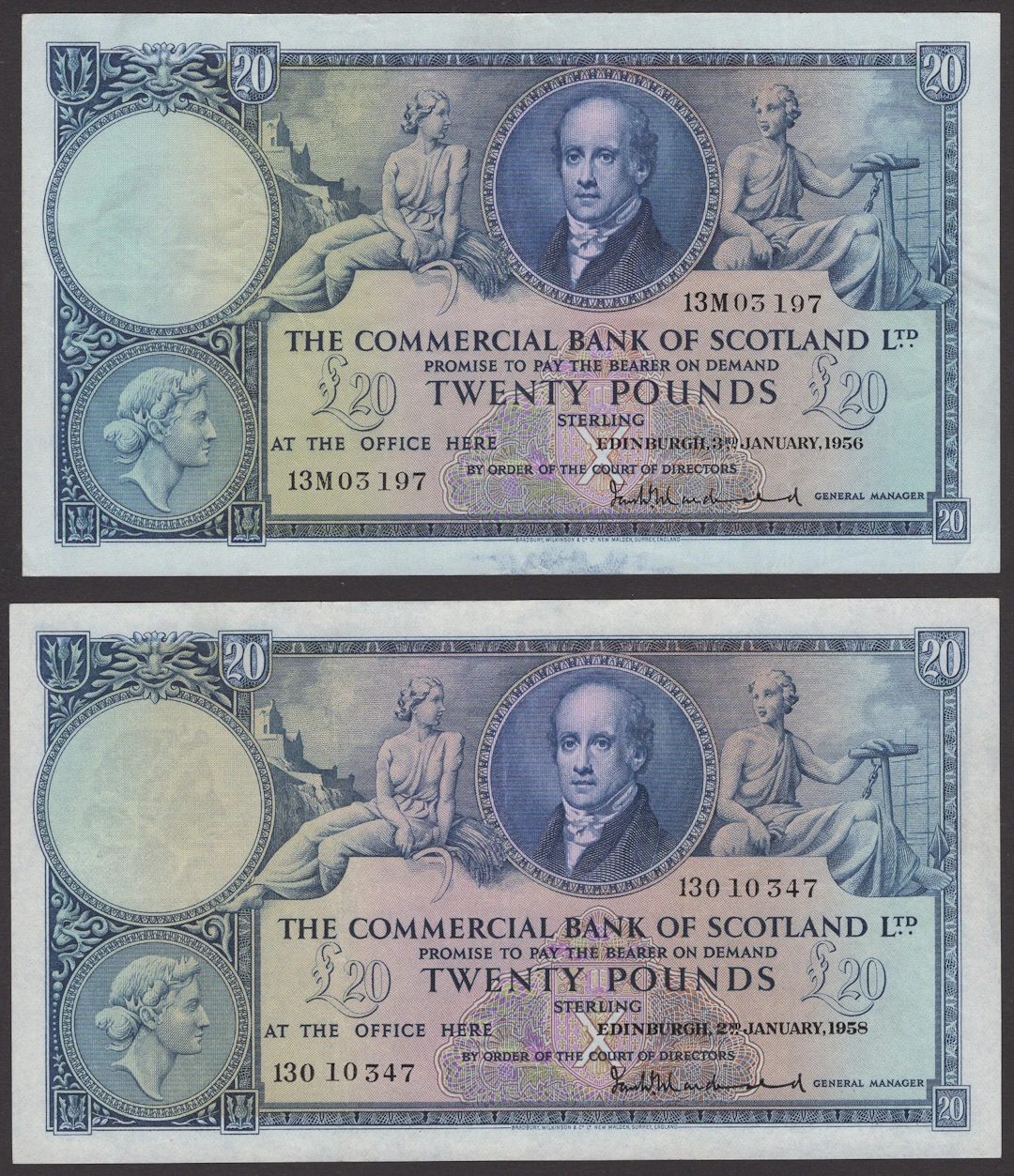Commercial Bank of Scotland Limited, £20 (2), 3 January 1956, serial