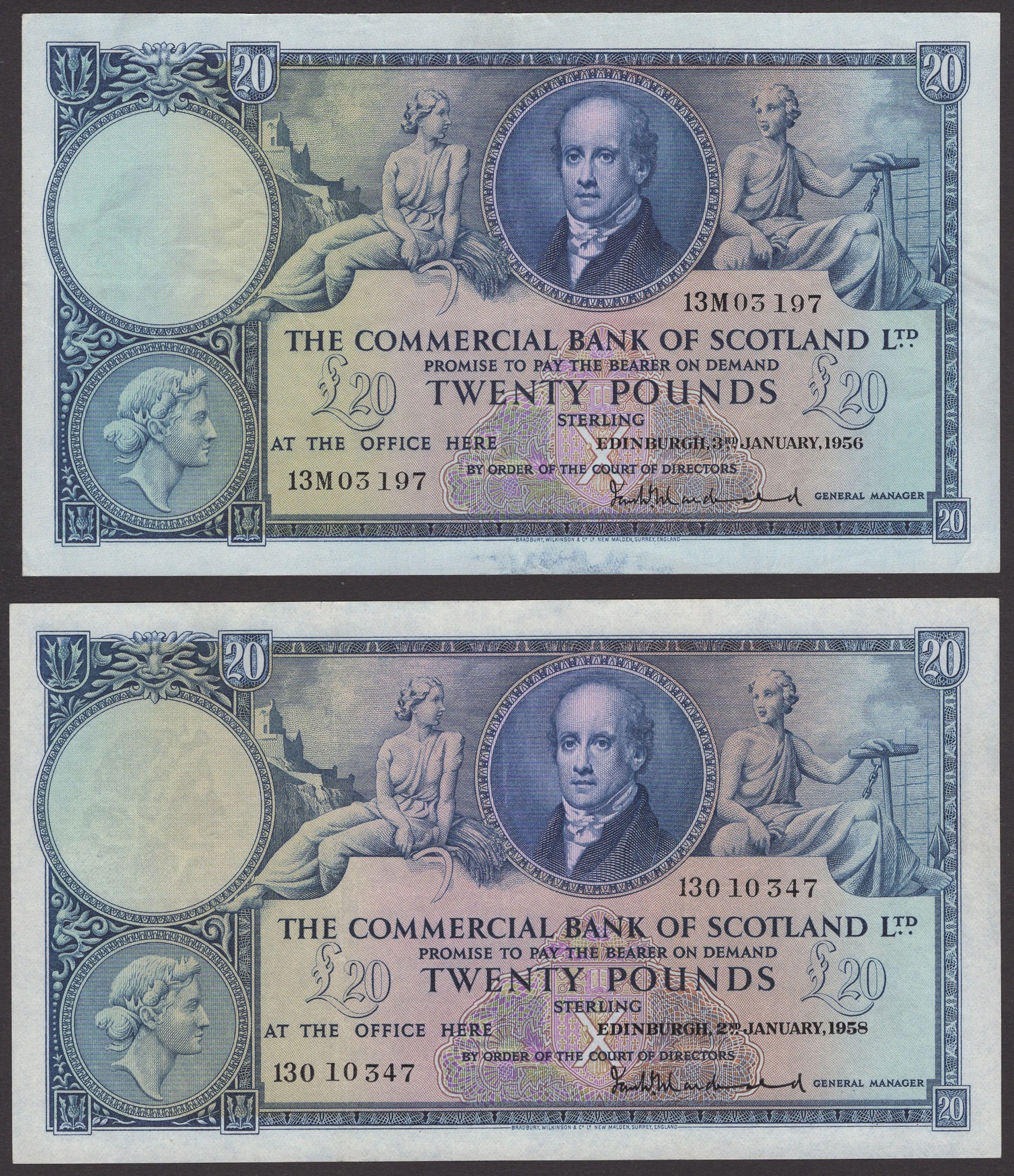 Commercial Bank of Scotland Limited, £20 (2), 3 January 1956, serial