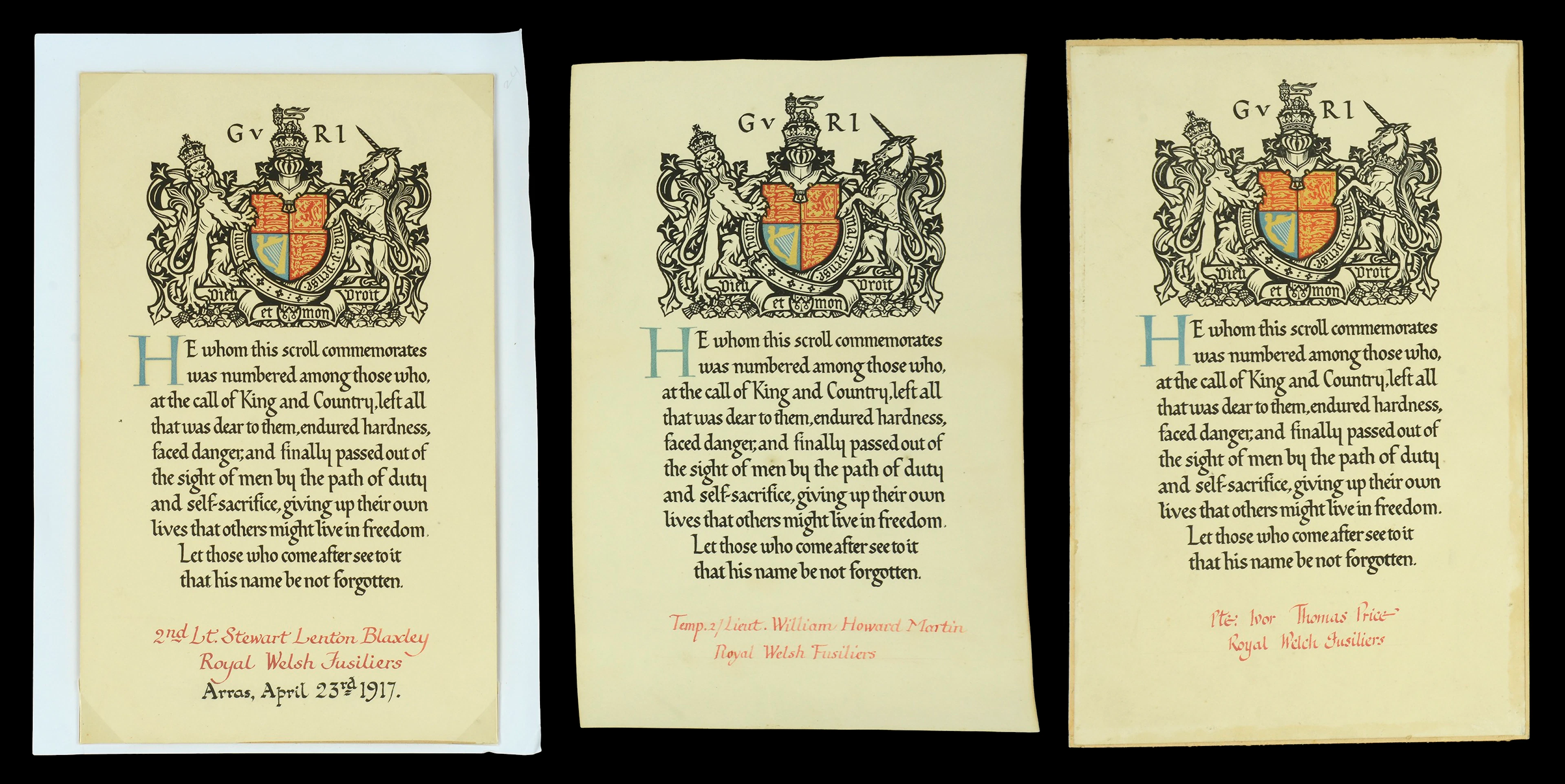 Memorial Scrolls (4) (2nd. Lt. Stewart Lenton Blaxley Royal Welsh