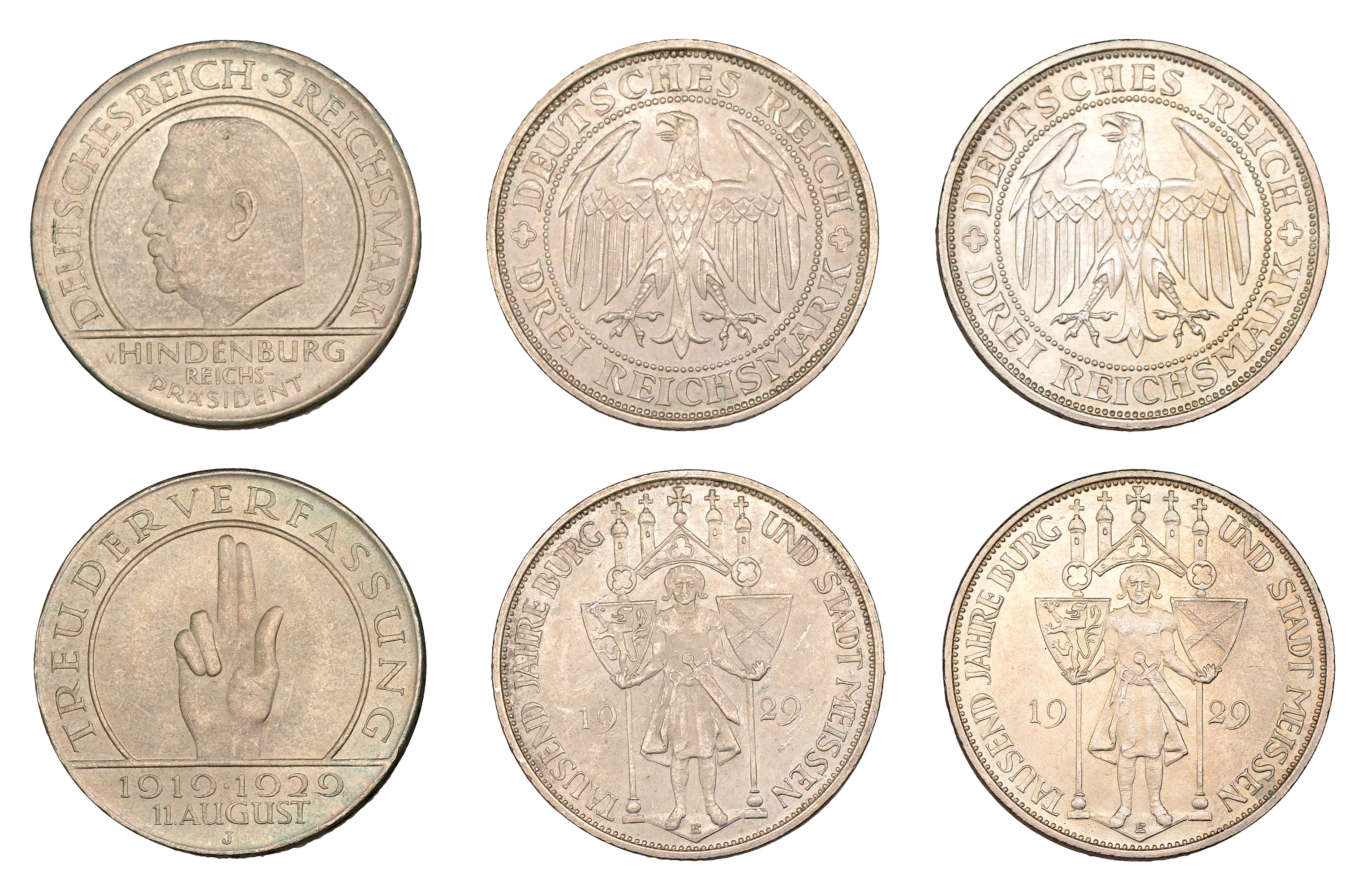 Germany, Weimar Republic, 3 Reichsmarks (3), 1929e (2), 1000th Anniversary