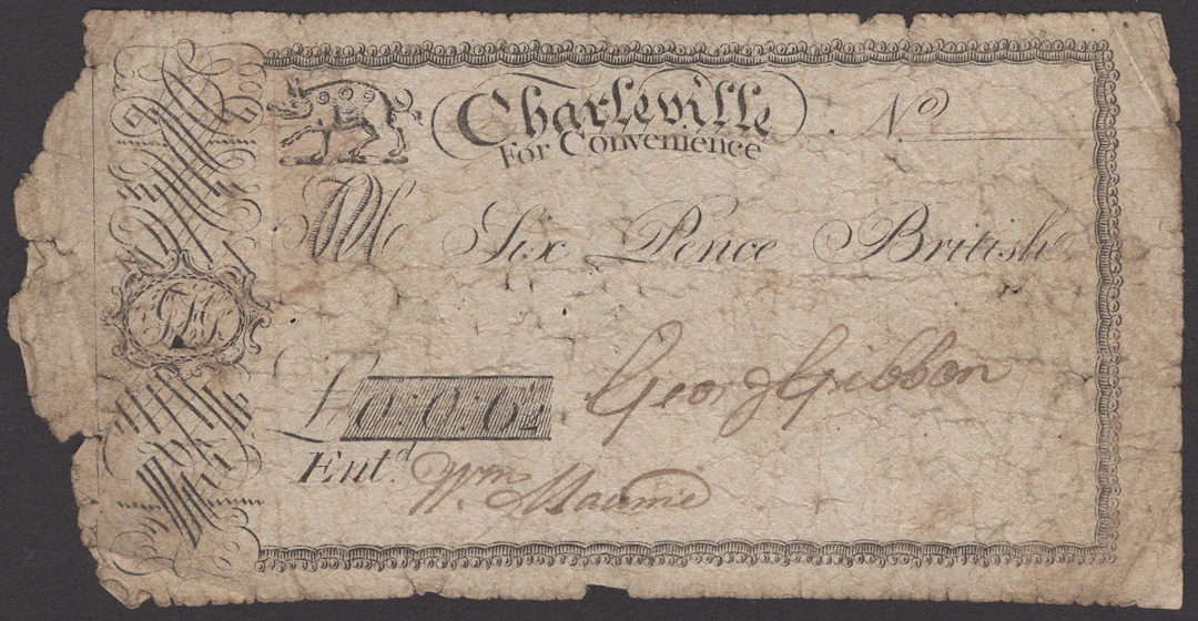 Charleville, Co. Cork, George Gibbon, 6 Pence British (or 6 1/2 Pence