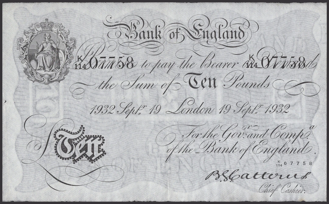 Bank of England, Basil G. Catterns, £10, London, 19 September 1932