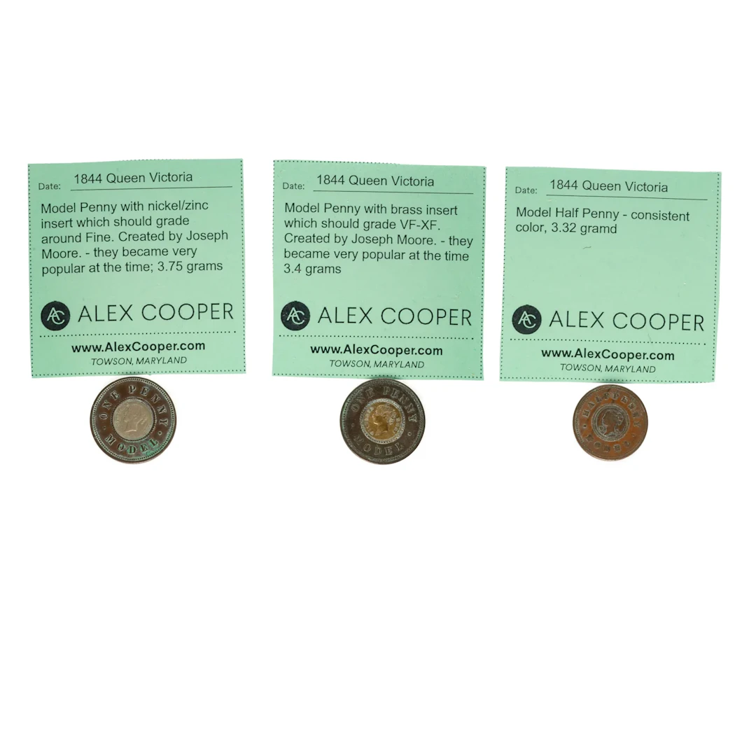 Three 1844-48 Queen Victoria Model Penny, Half Penny