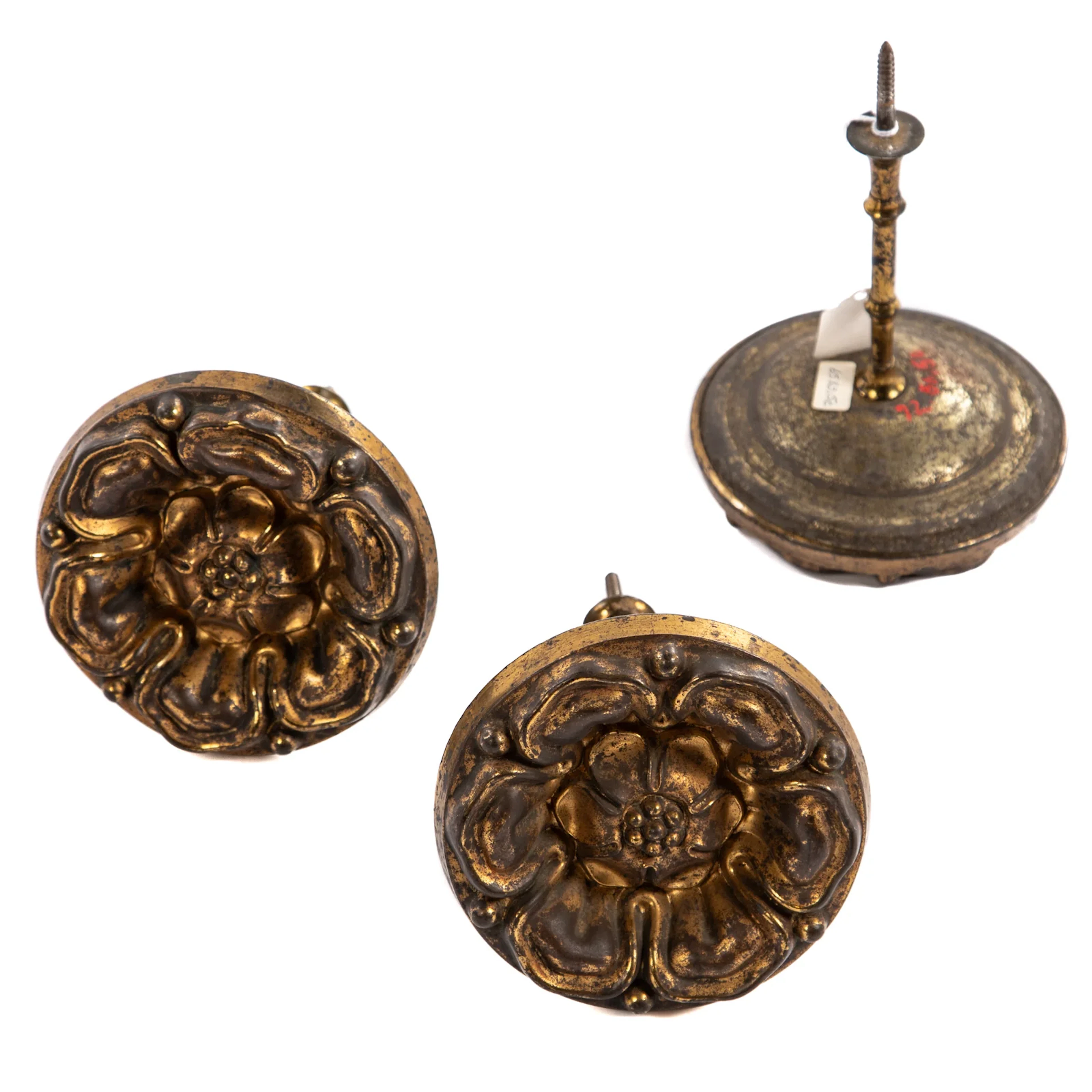 Three Brass American Gilt Tiebacks