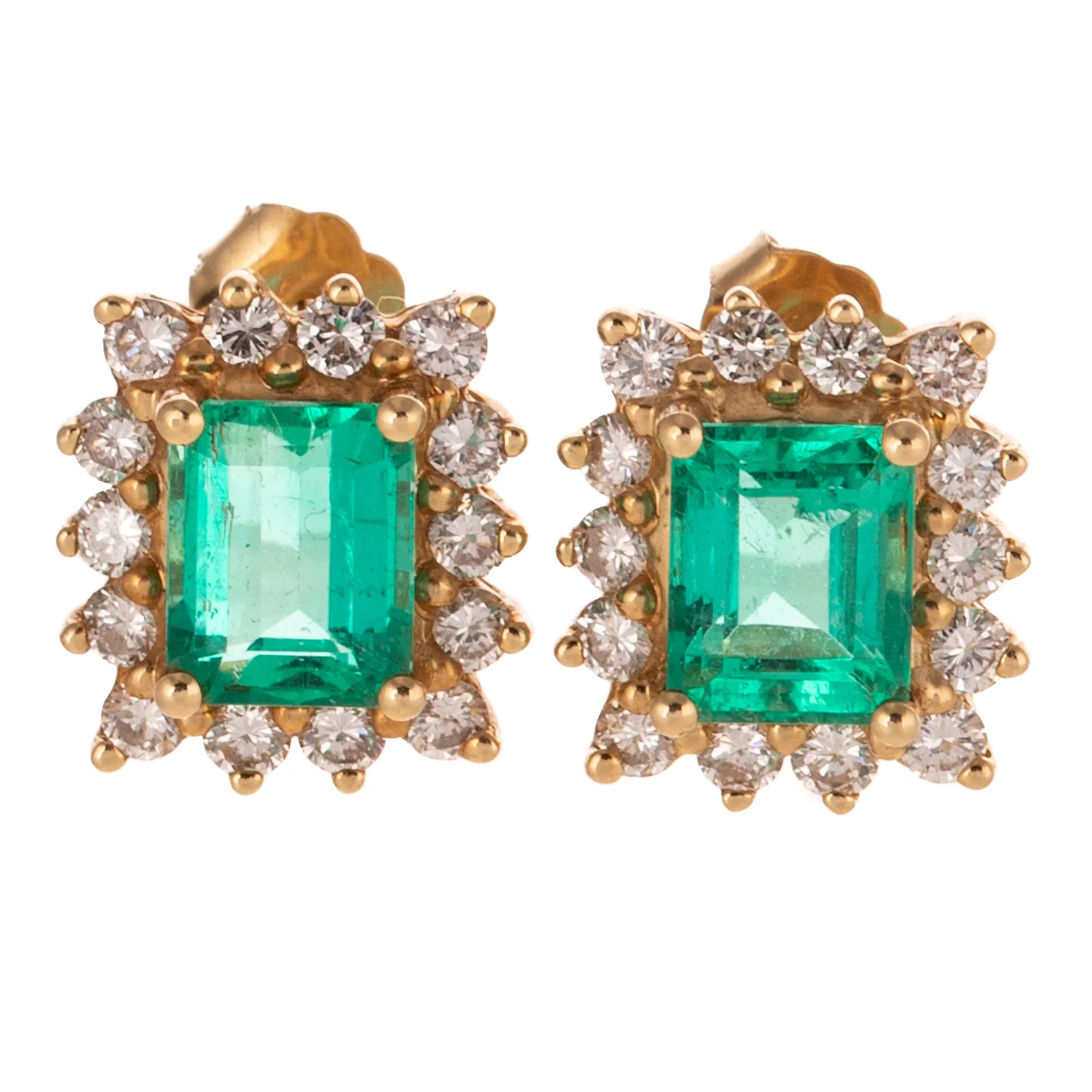 A Pair of Very Fine Emerald & Diamond Earrings 14K
