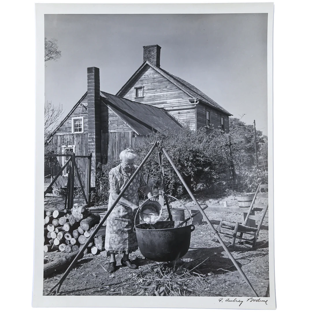 A. Aubrey Bodine. "Soapmaking, Mrs. Harriet Showman," photograph