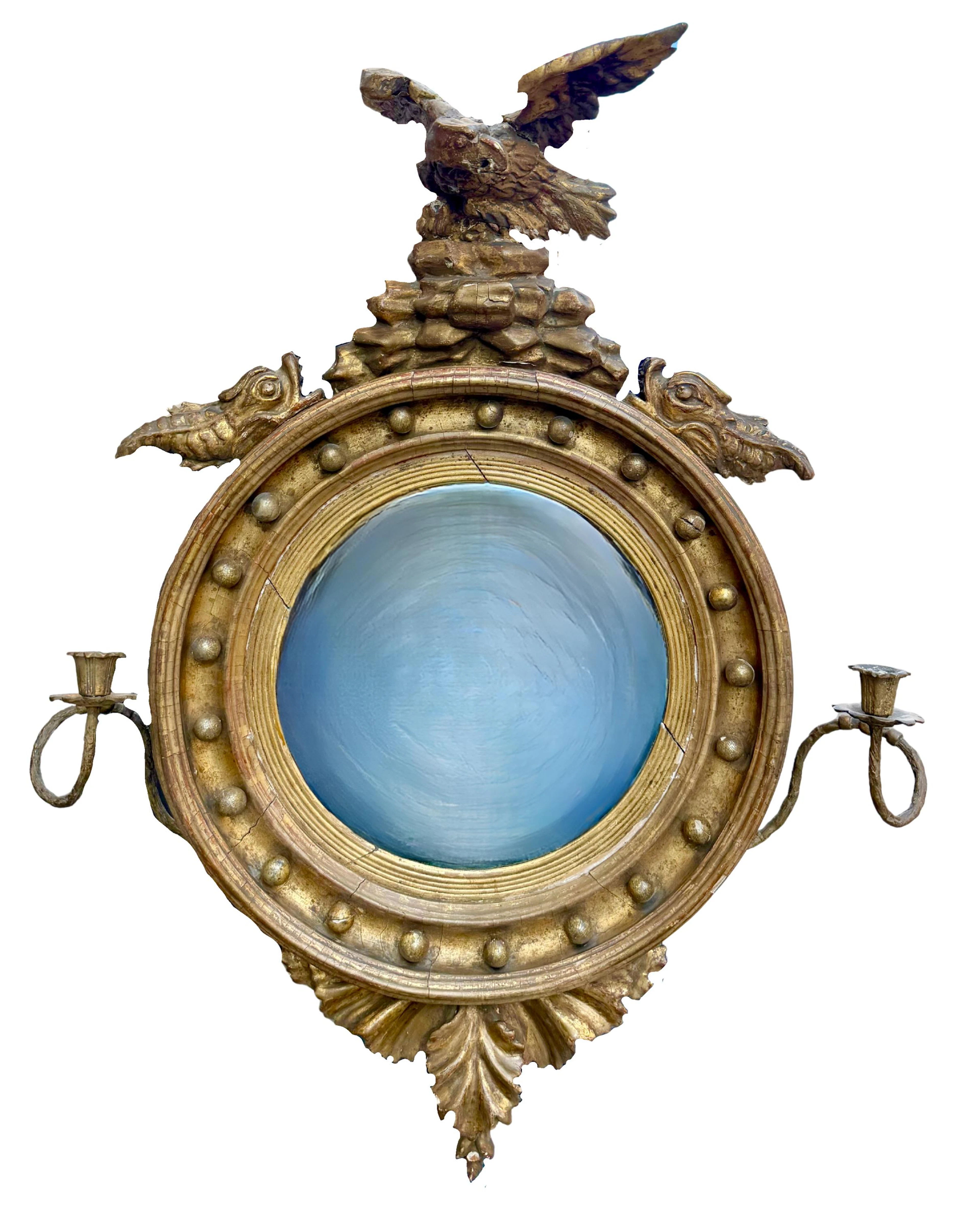 Engelsk Regency konveks girandole-speil / Convex Girandole Mirror