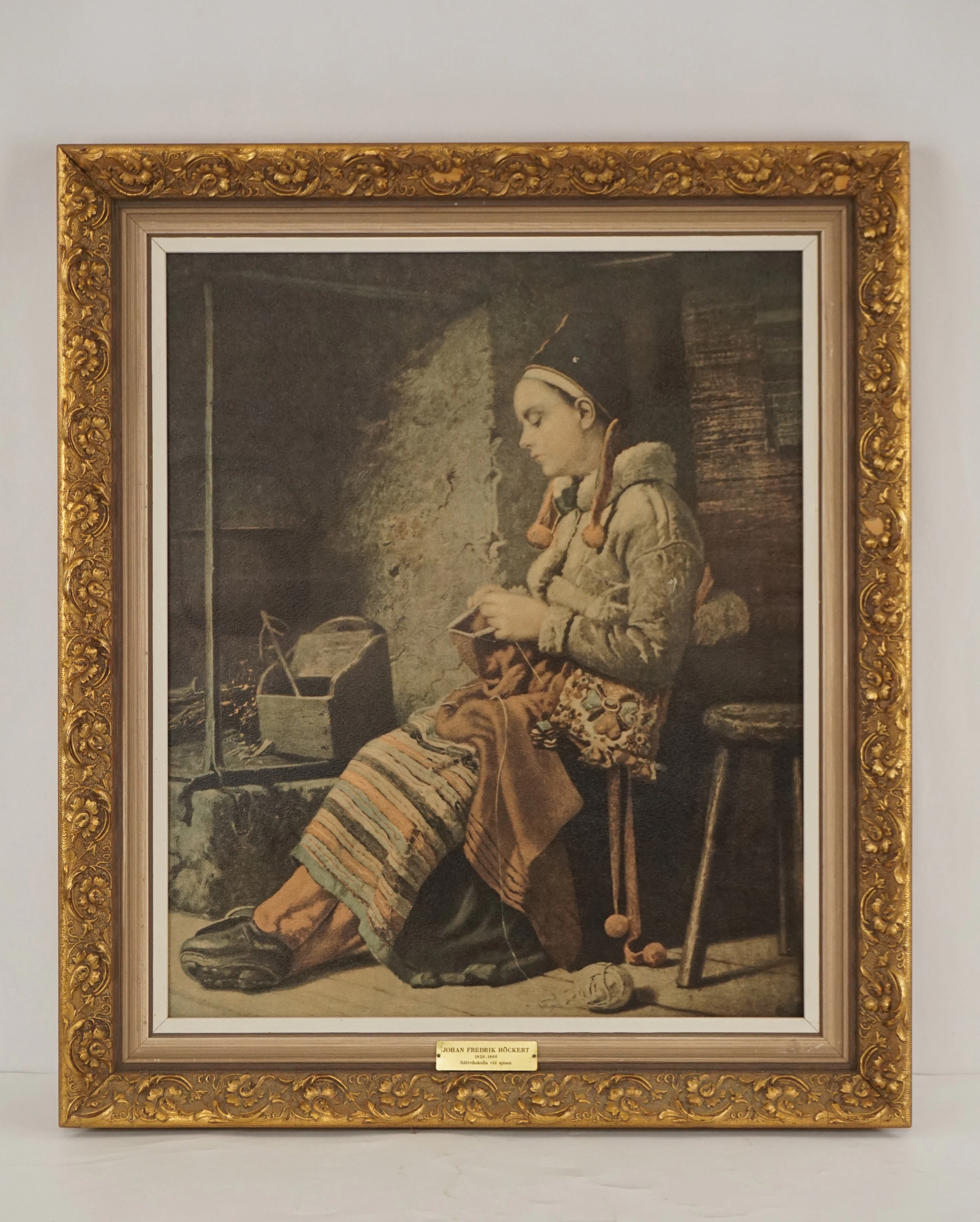 Tavla/tryck på duk, Johan Fredrik Höckert 58x68. M5/