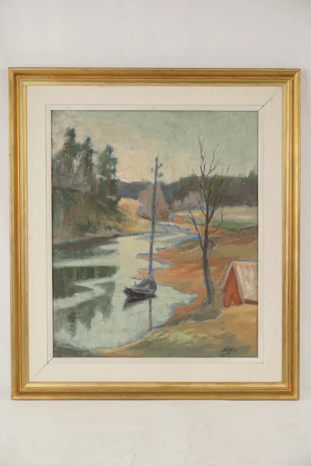 Nito, Båt i en å, Olja, 62x70. M34