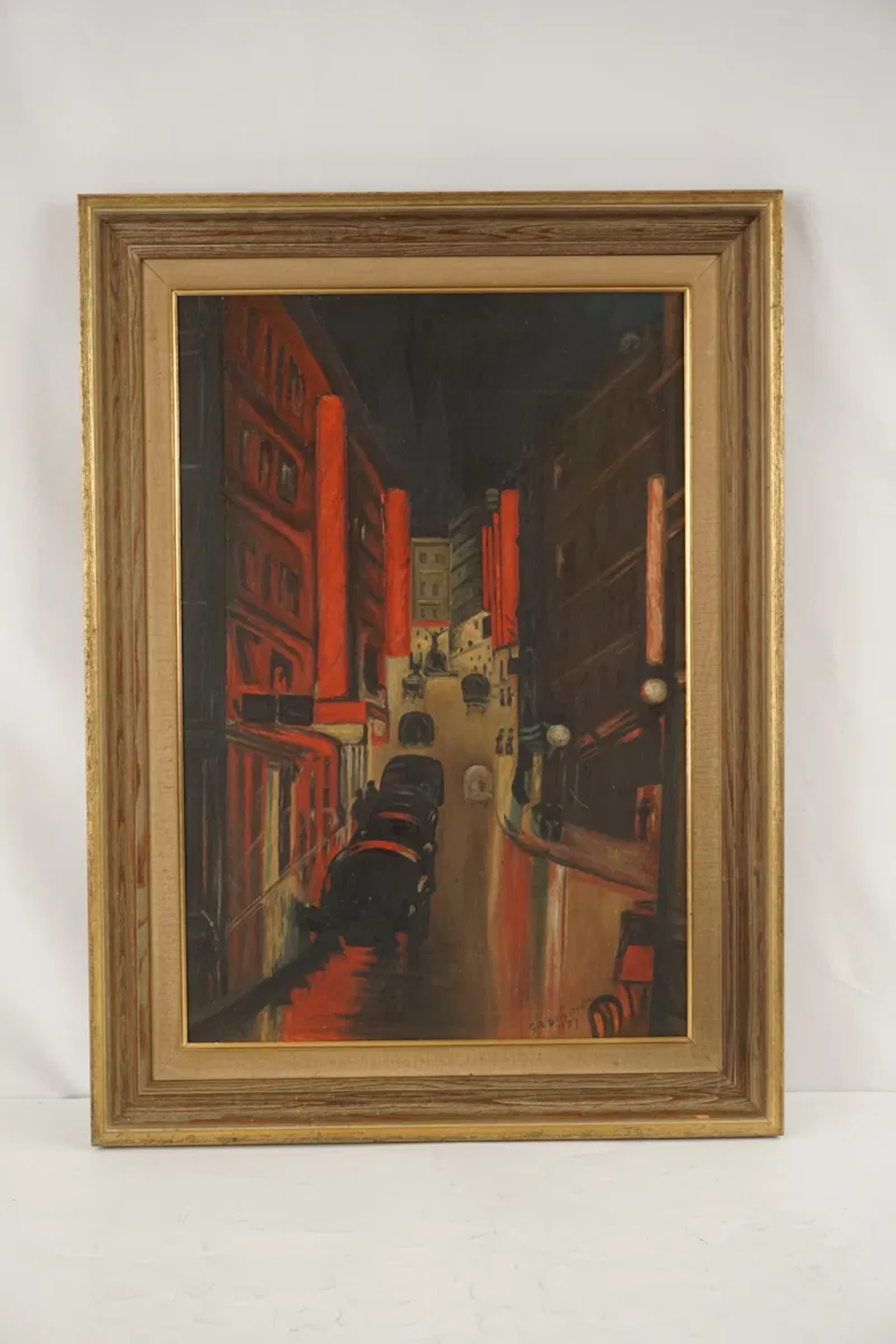 G.A. Bergström, stad i mörker, målning, 49x67. M67/