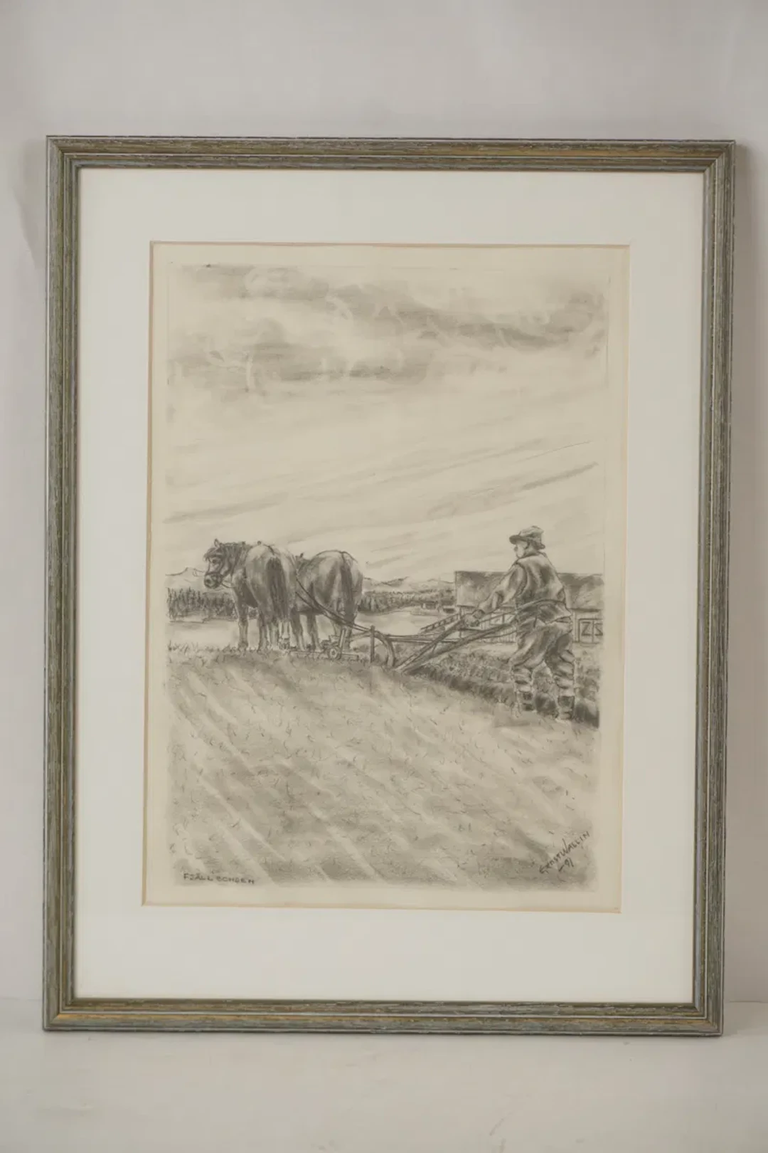Ernst Wallin, Fjäll Bonden, blyerts, 33x43. M16/