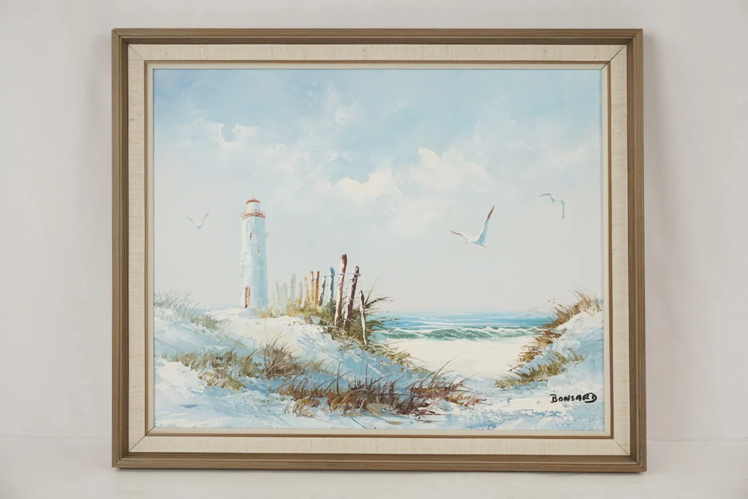 Bonsard, strand med fyr, olja, 58x48. M44/