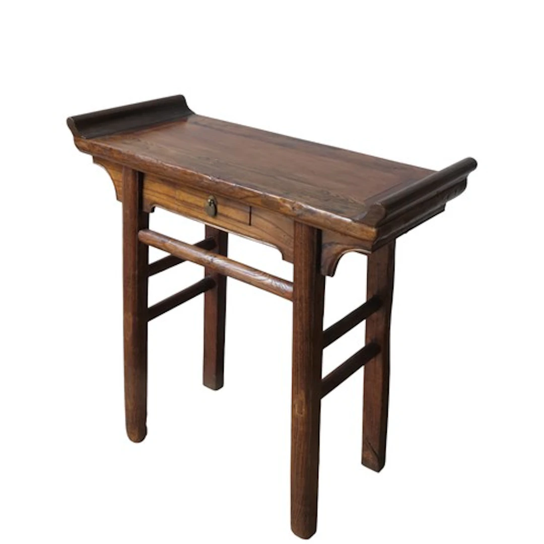 A CHINESE ELM ALTAR TABLE with single frieze drawer, raised ...