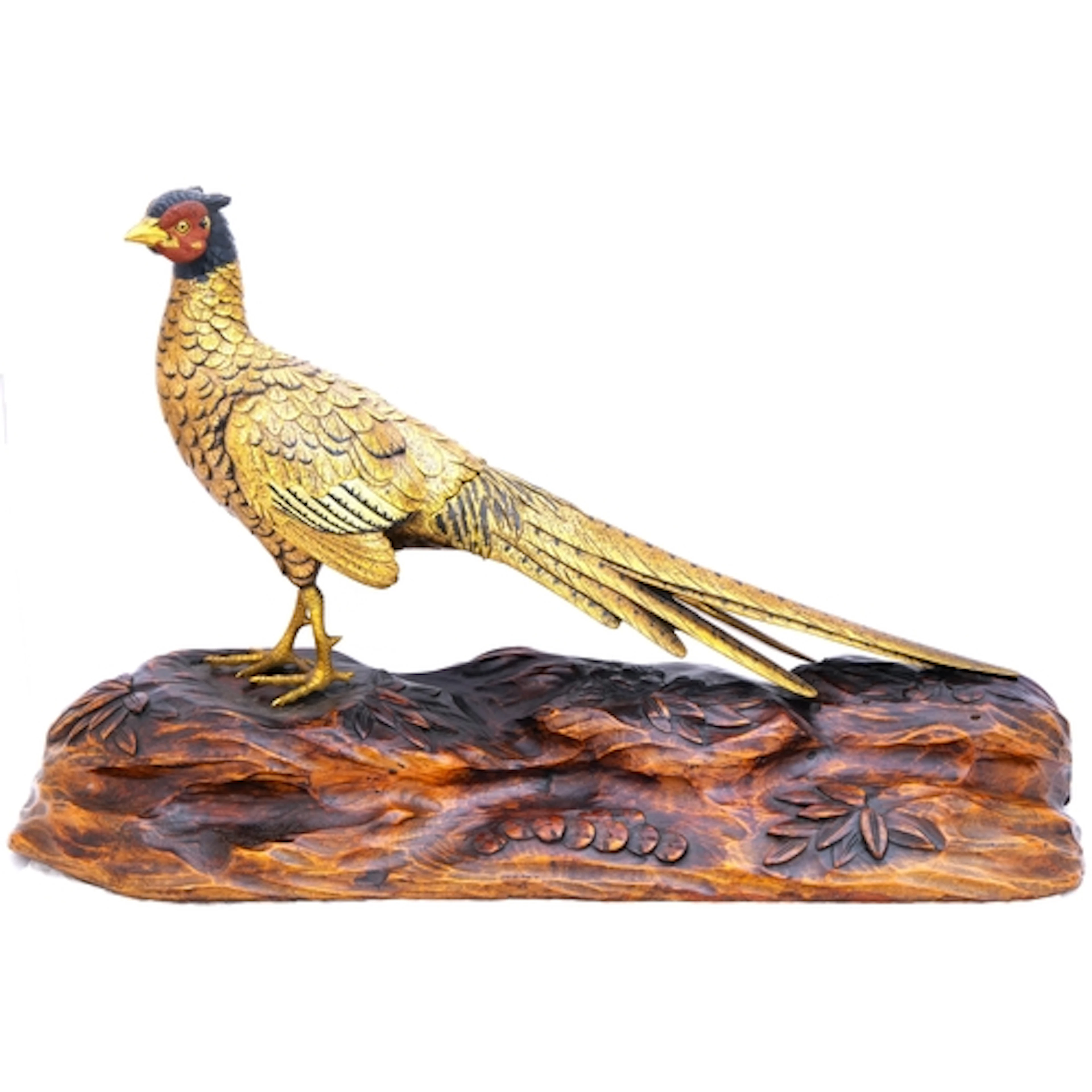 A FINE JAPANESE GILT AND PATINATED OKIMONO OF A PHEASANT ME...