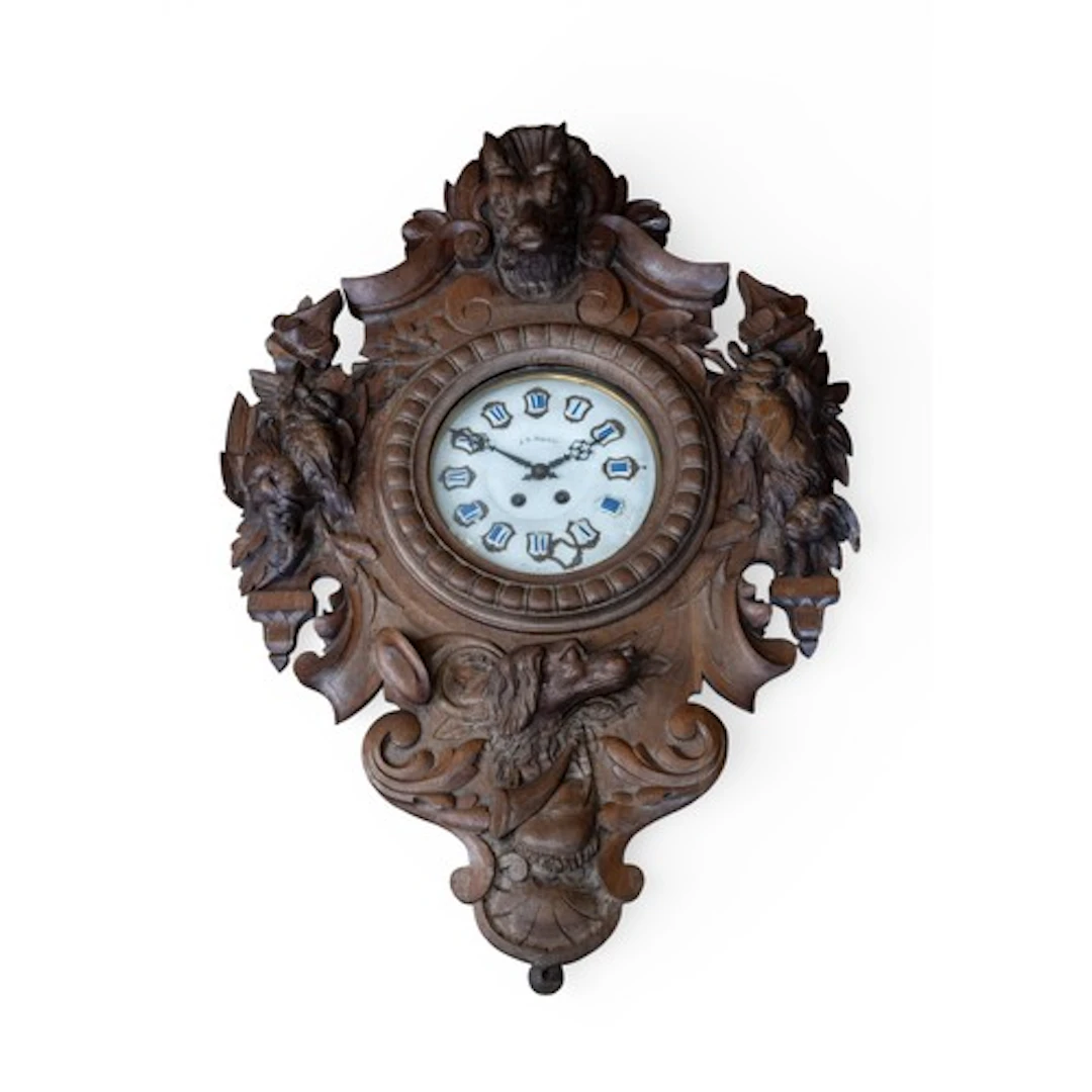 A FRENCH BLACK FOREST-STYLE CARVED OAK WALL CLOCK LATE 19TH ...
