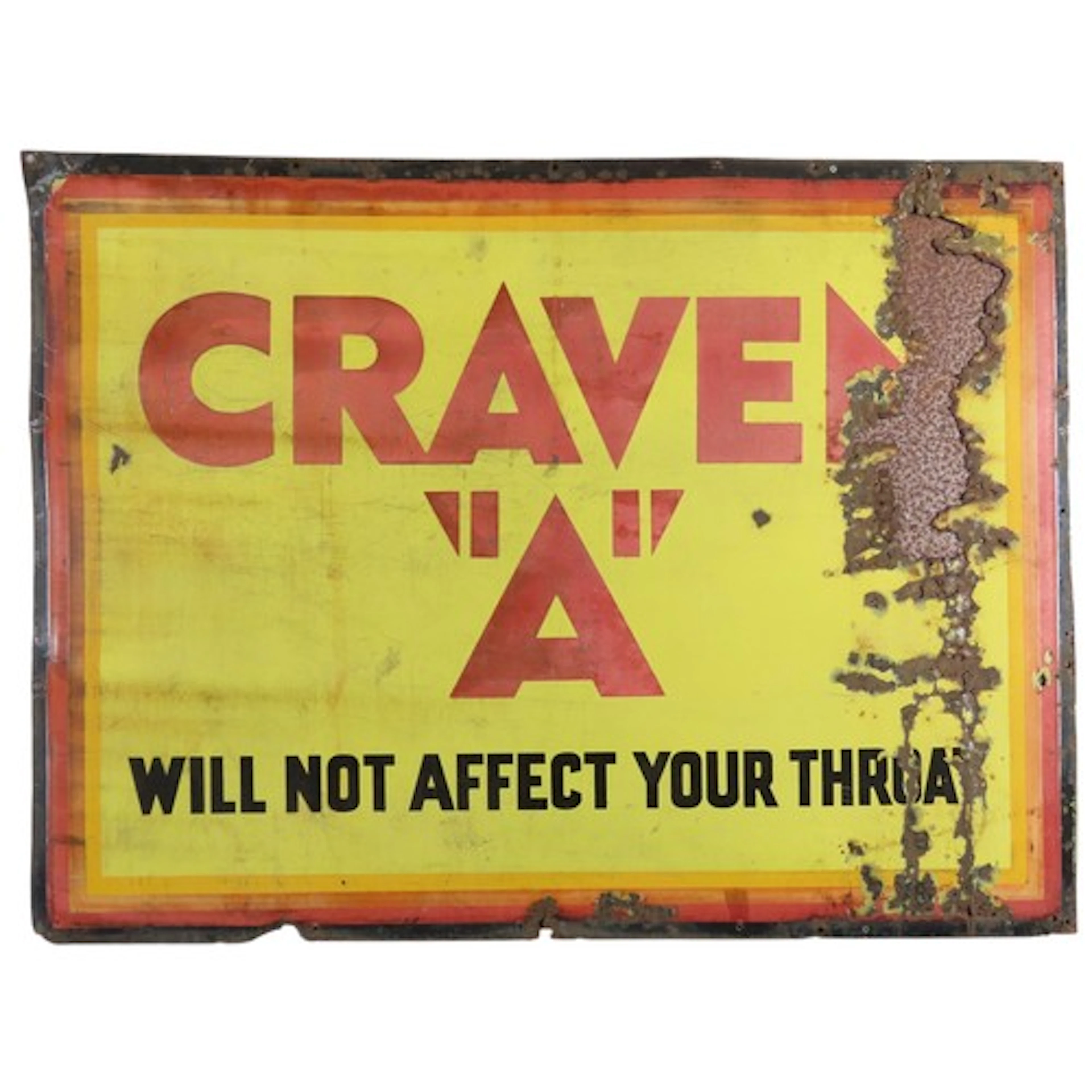 A VINTAGE CRAVEN 'A' ENAMELED ADVERTISING SIGN inscribed 'Cr...