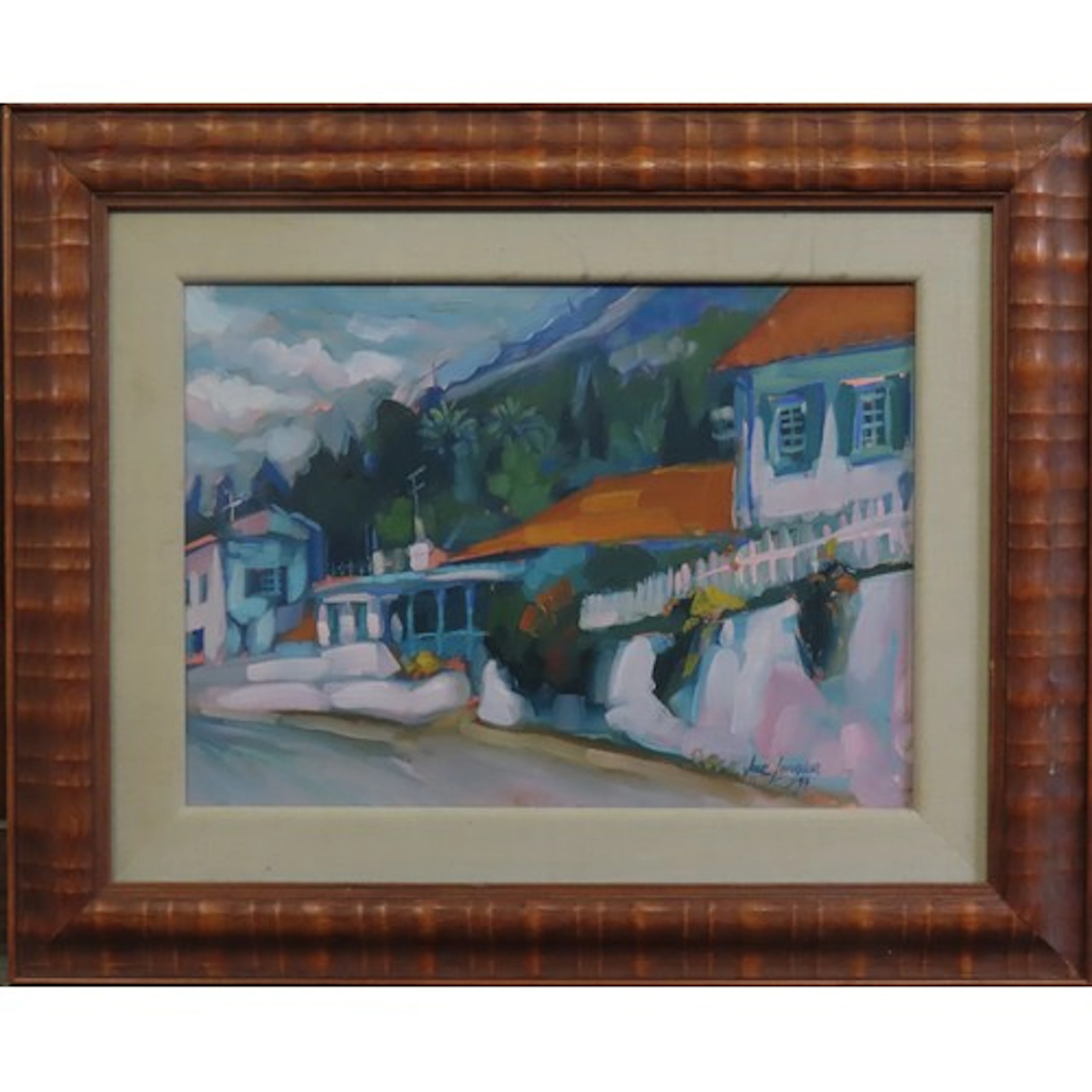 A CONTINENTAL STREET SCENE OIL PAINTING ON BOARD signed Jane...