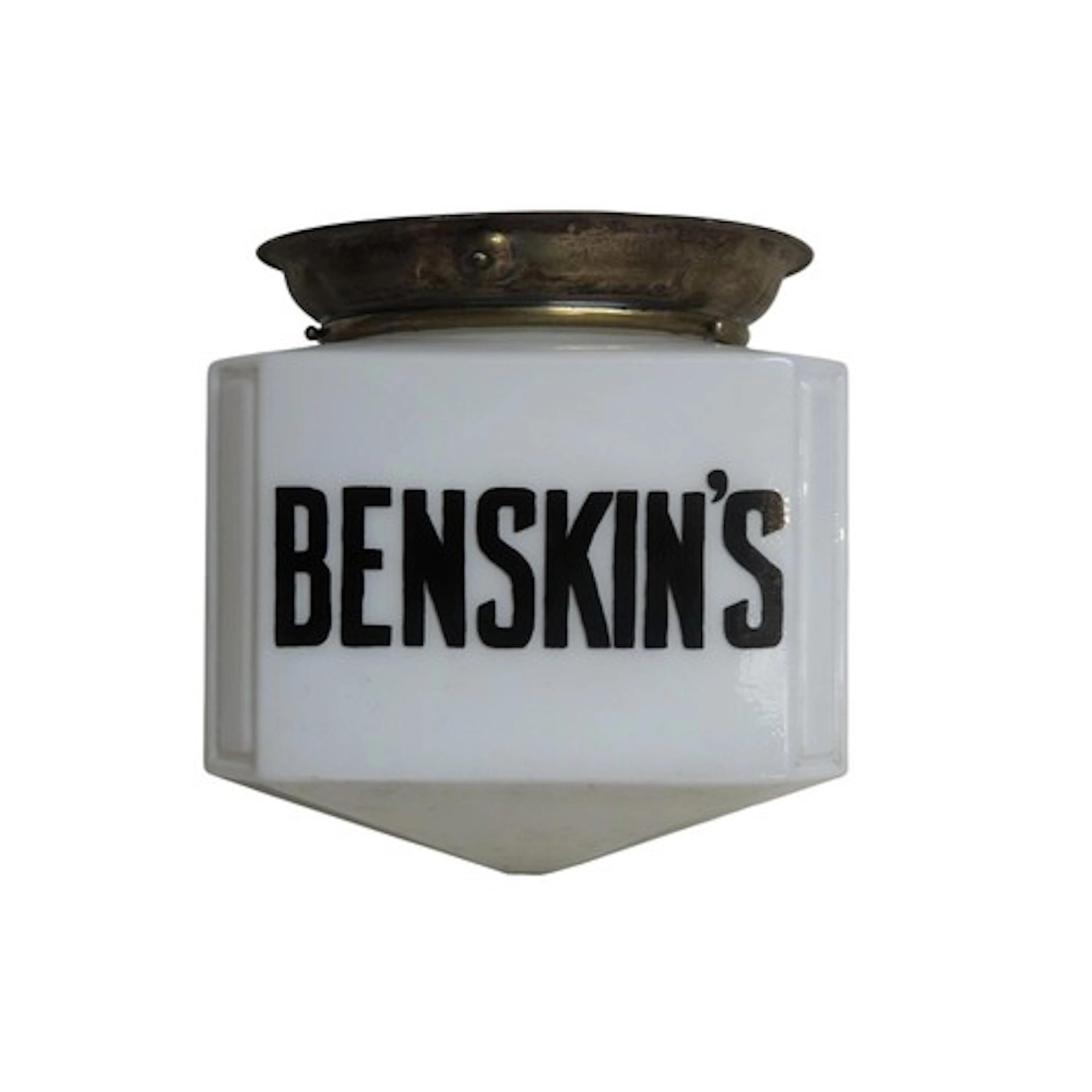 A VINTAGE SQUARE FORM PUB LIGHT SHADE INSCRIBED 'BENSKINS' 3...